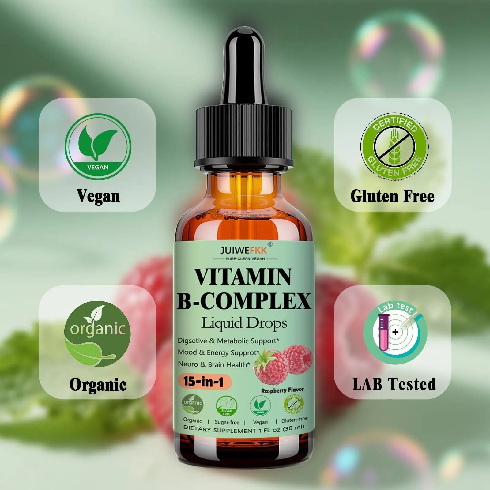 Vitamin B Complex Liquid Drops for Women Men & Kids, 15-in-1 VIT B Complex with Vitamin C B12 B6 B1 Niacin Folate Magnesium JUIWEFKK uk supplements
