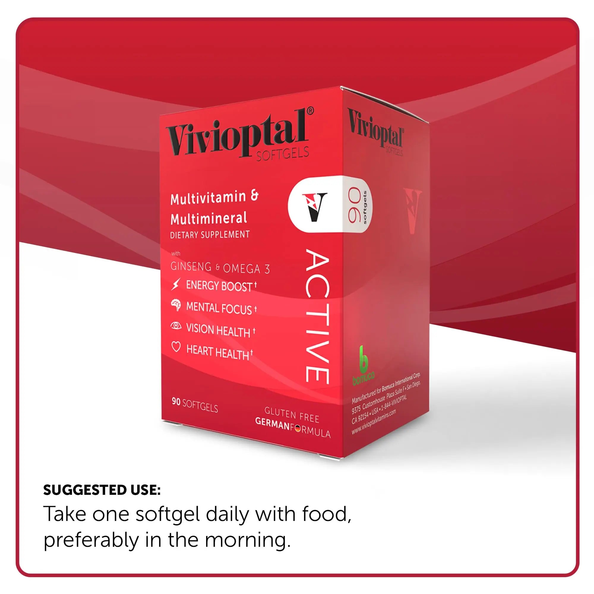 Vivioptal Active, 90 Softgels, Ginseng & Omega 3, Multivitamin & Multimineral, Gluten Free, German Formula Vivioptal Vitamins uk supplements
