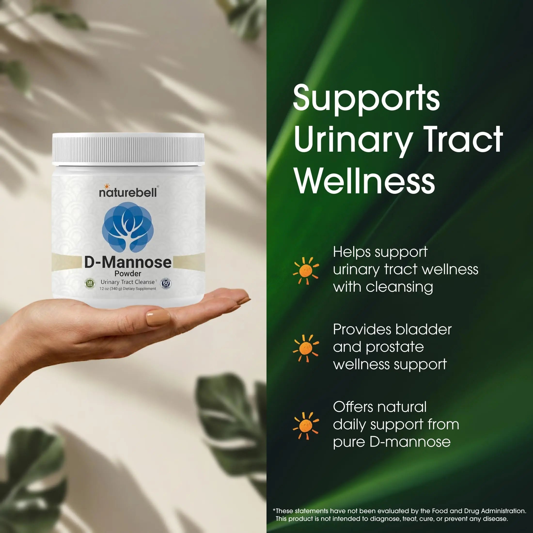 NatureBell D-Mannose Powder - 12oz - High Potency 2g Per Scoop - Fast Acting Support for Healthy Urinary Function & Bladder Wellness* - Pure, Filler-Free Non-GMO Powder NatureBell uk supplements