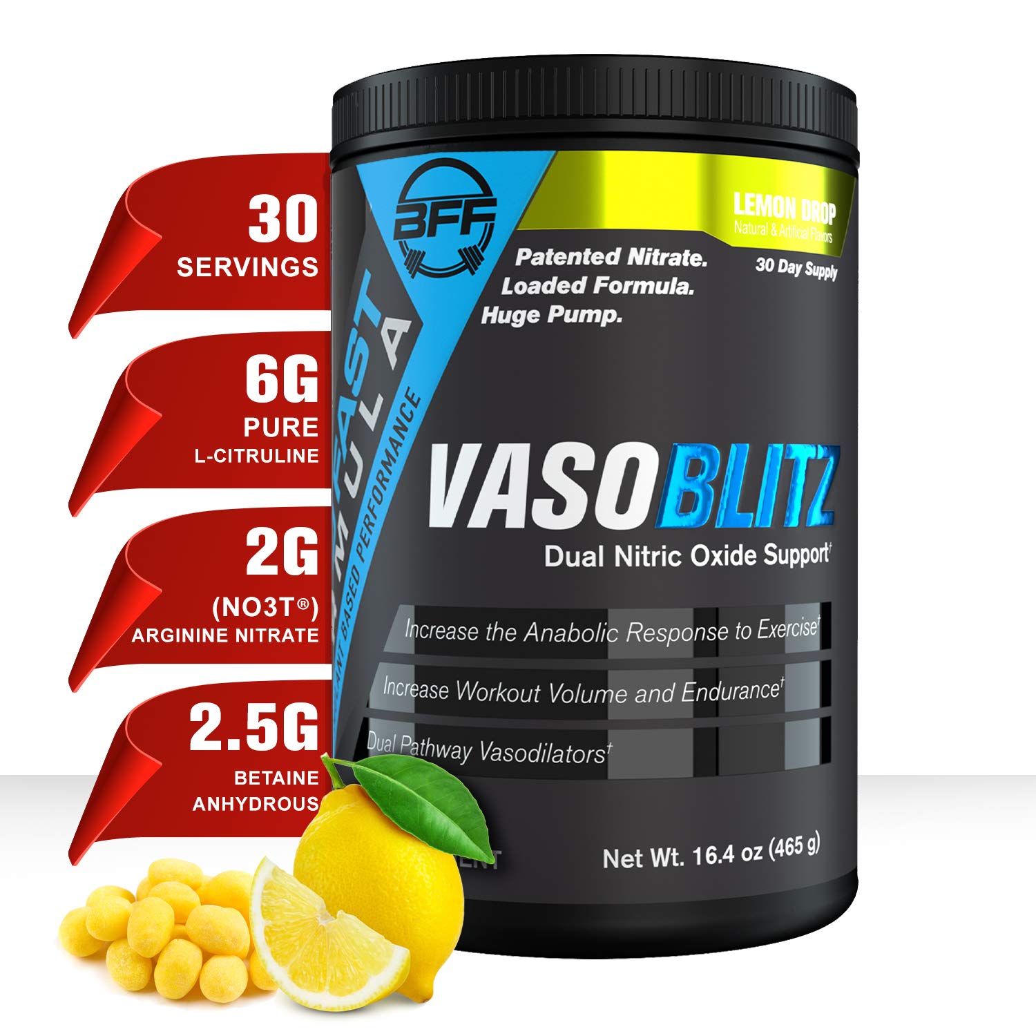 VASOBLITZ Award Winning Dual Nitric Oxide Pre Workout with NO3T Arginine Nitrate BFF Build Fast Formula uk supplements