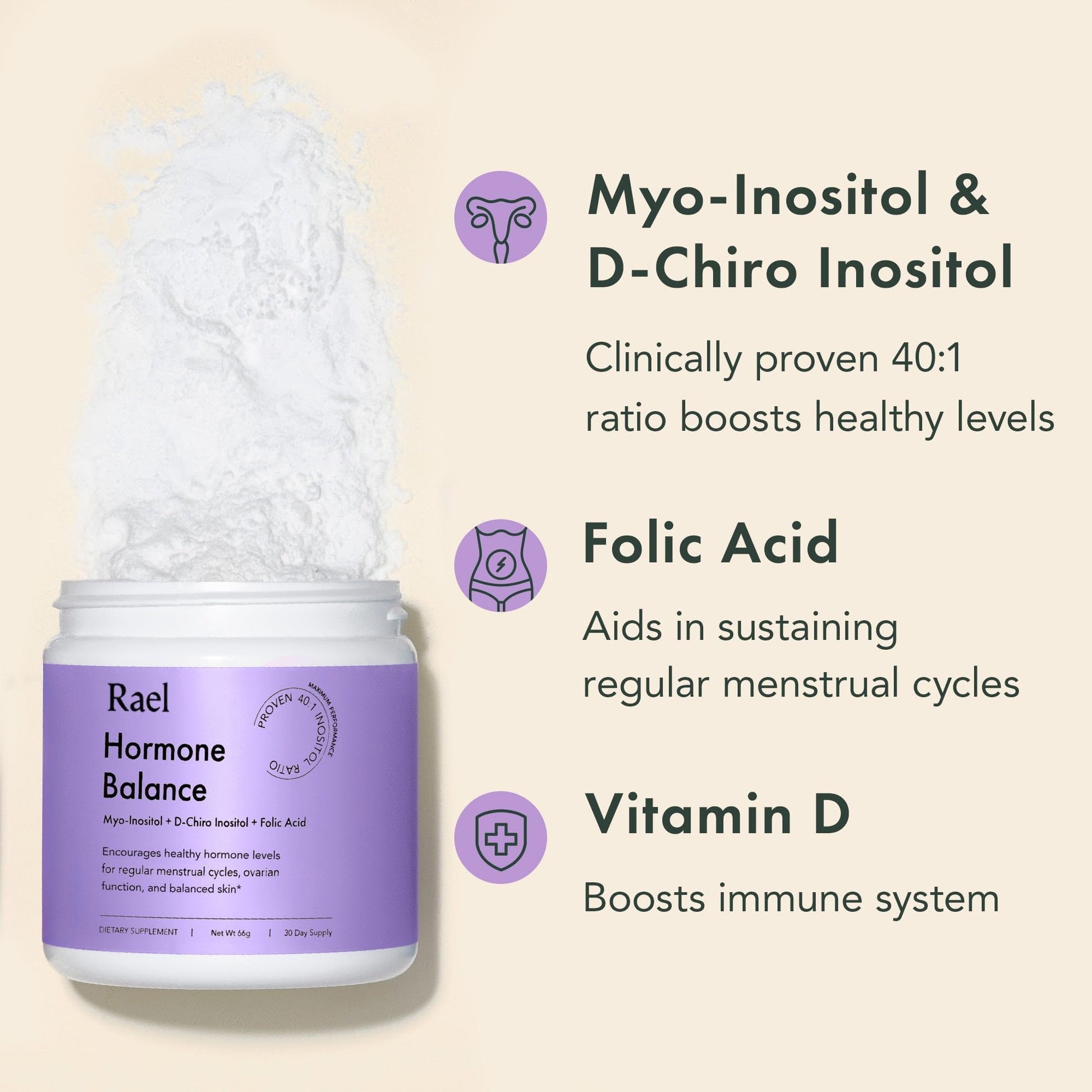 Rael Hormone Balance for Women, Myo Inositol Powder - Myo-Inositol & D-Chiro Inositol Rael uk supplements