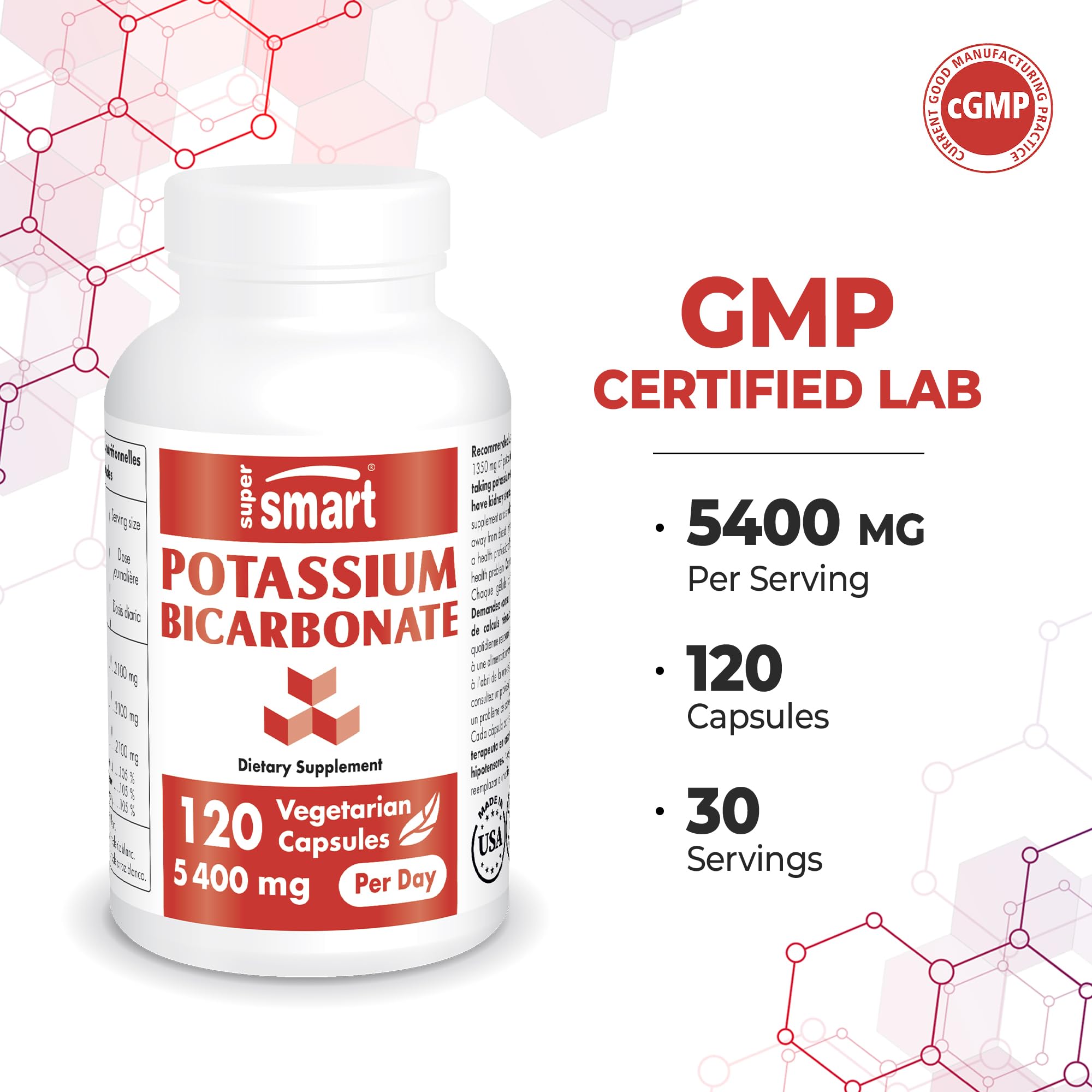 Supersmart - Potassium Bicarbonate 5400mg per Day (High Dose) - Electrolyte Mineral Supersmart uk supplements