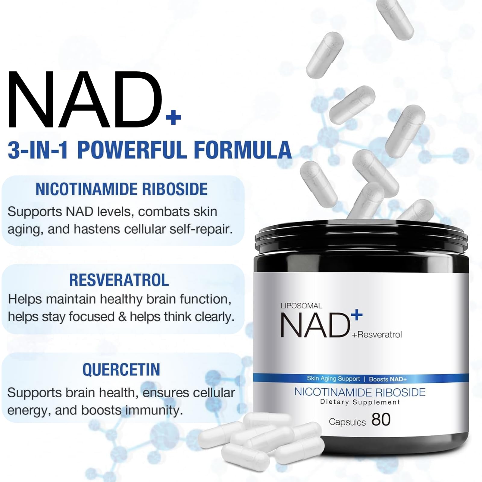 DUCRKACS NAD Supplement - NAD Nicotinamide Riboside Resveratrol 1000mg for Men Women, Liposomal NAD Plus for Energy Anti-Aging, NR Supplement for Energy, Focus, Boost NAD+ DUCRKACS uk supplements