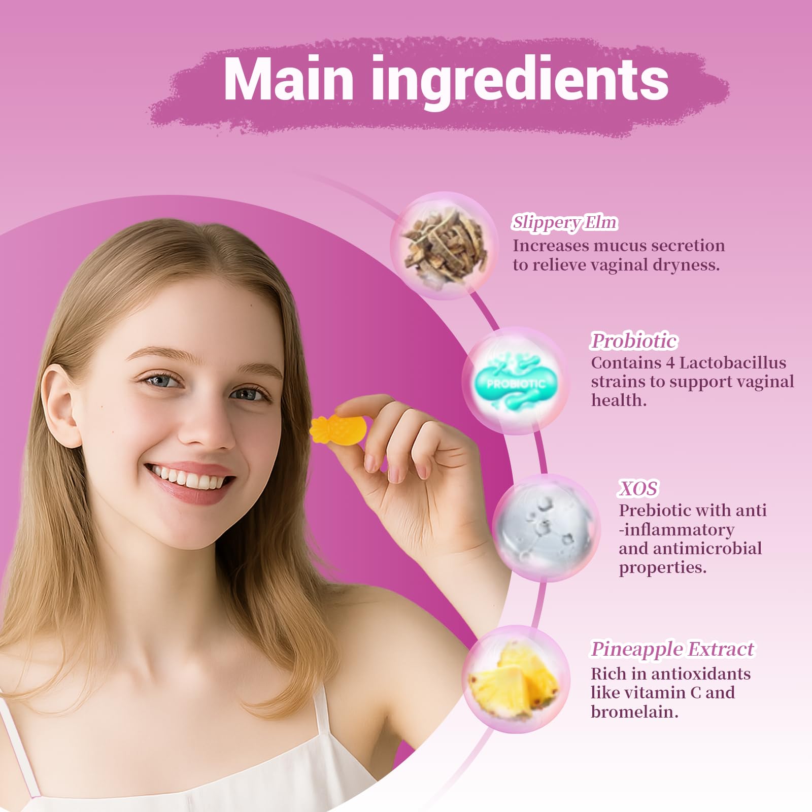 Lunivox Her Juicy Feminine Probiotics Gummies for Women, with Prebiotics & Slippery Elm - Promotes pH Balance, Gut Health & Immune Support - Pineapple Flavor, 60 Count Lunivox uk supplements