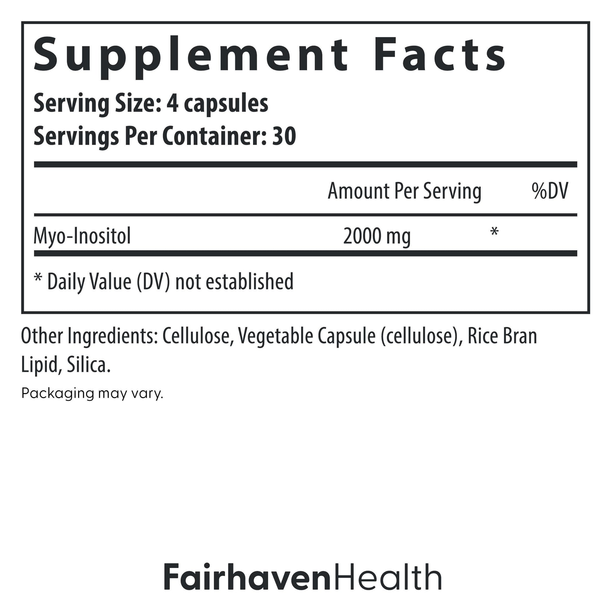 Fairhaven Health Myo-Inositol Supplement for Women and Men | Vitamin B8 2000mg | Vegan Inositol Powder Capsules | Gluten, Dairy and Soy Free | 120 Inositol Capsules Fairhaven Health uk supplements