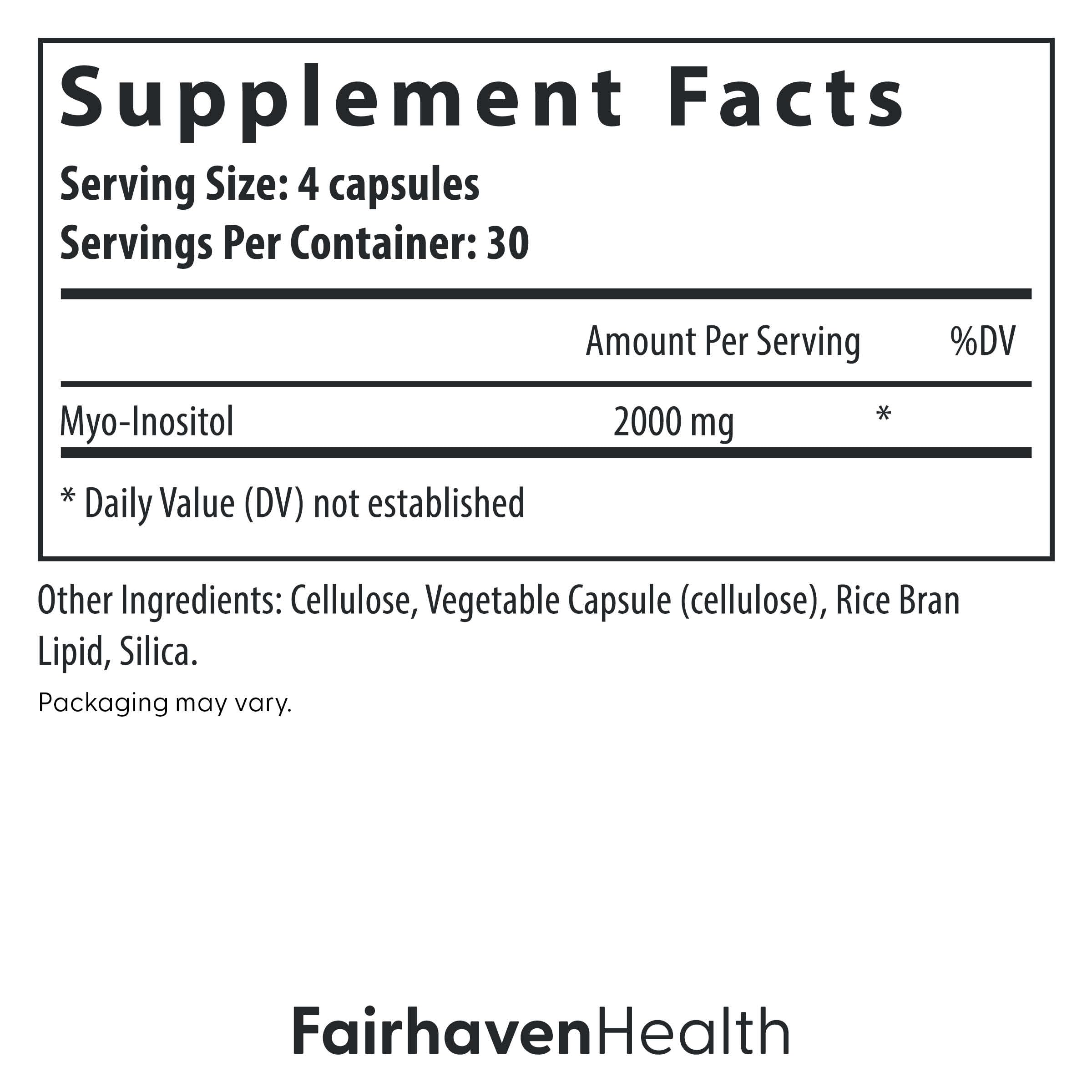 Fairhaven Health Myo-Inositol Supplement for Women and Men | Vitamin B8 2000mg | Vegan Inositol Powder Capsules | Gluten, Dairy and Soy Free | 120 Inositol Capsules Fairhaven Health uk supplements