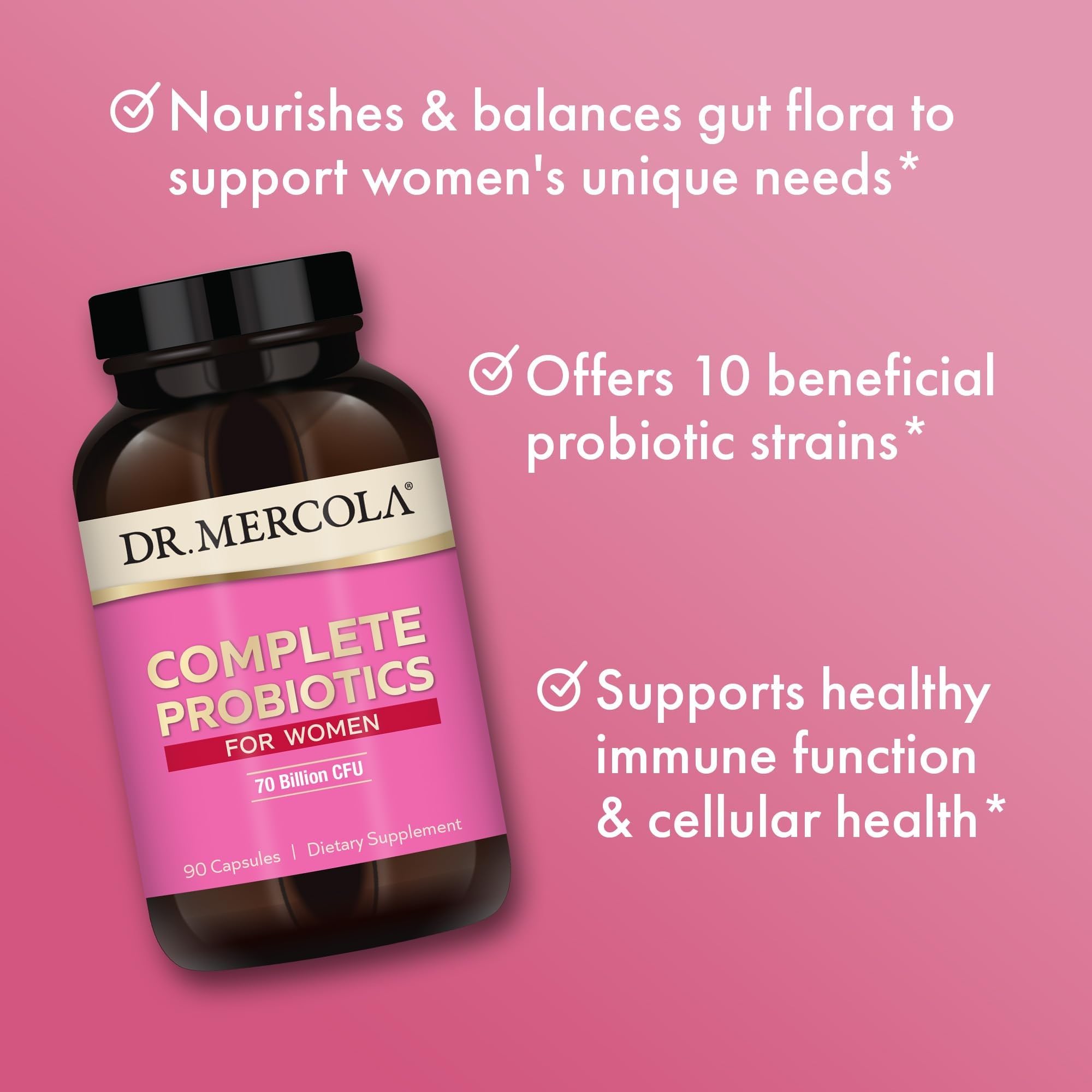 Dr. Mercola Complete Probiotics for Women - Supports Gut, Vaginal & Immune Health - Contains Lactobacillus Strains - Non-GMO, Gluten-Free & Soy-Free - 90 Capsules (90 Servings) Dr. Mercola uk supplements