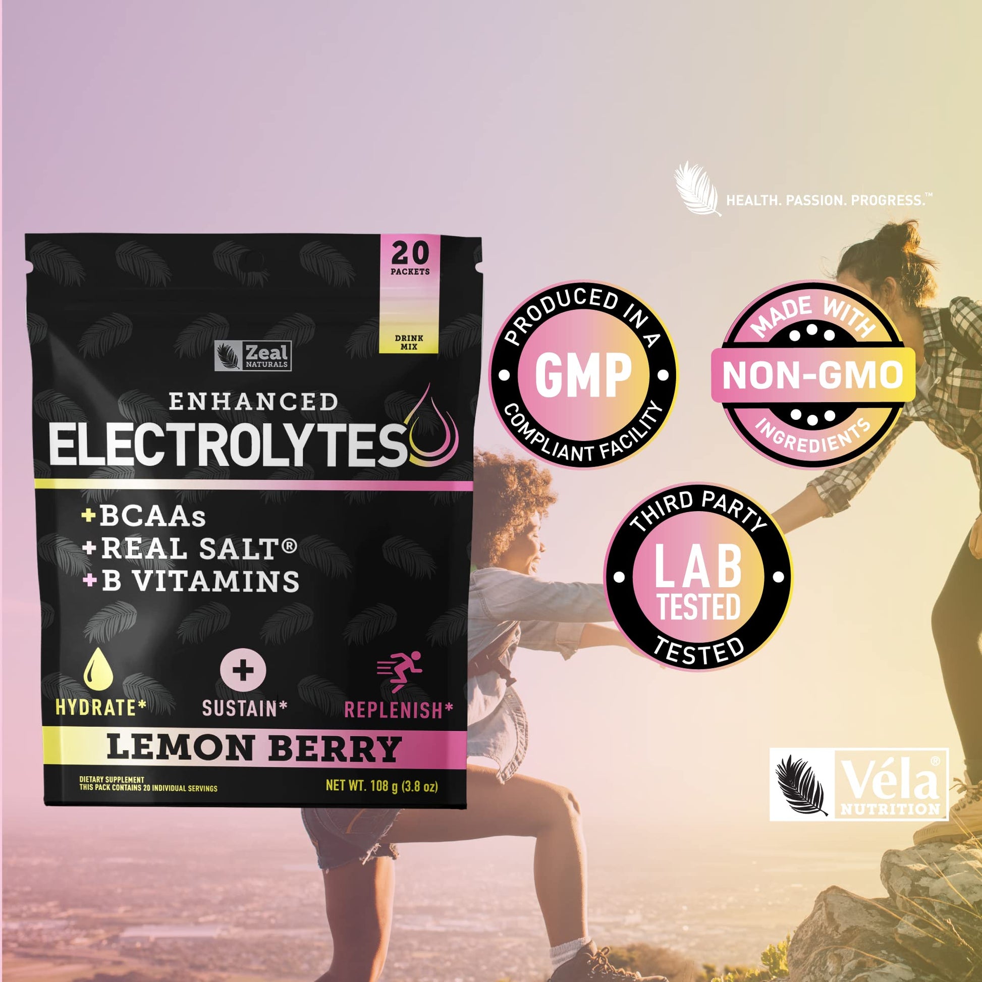 Enhanced Powder Stick Packs (Lemon Berry - 20 Packets) Sugar Free + BCAA B-Vitamins Zeal Naturals uk supplements