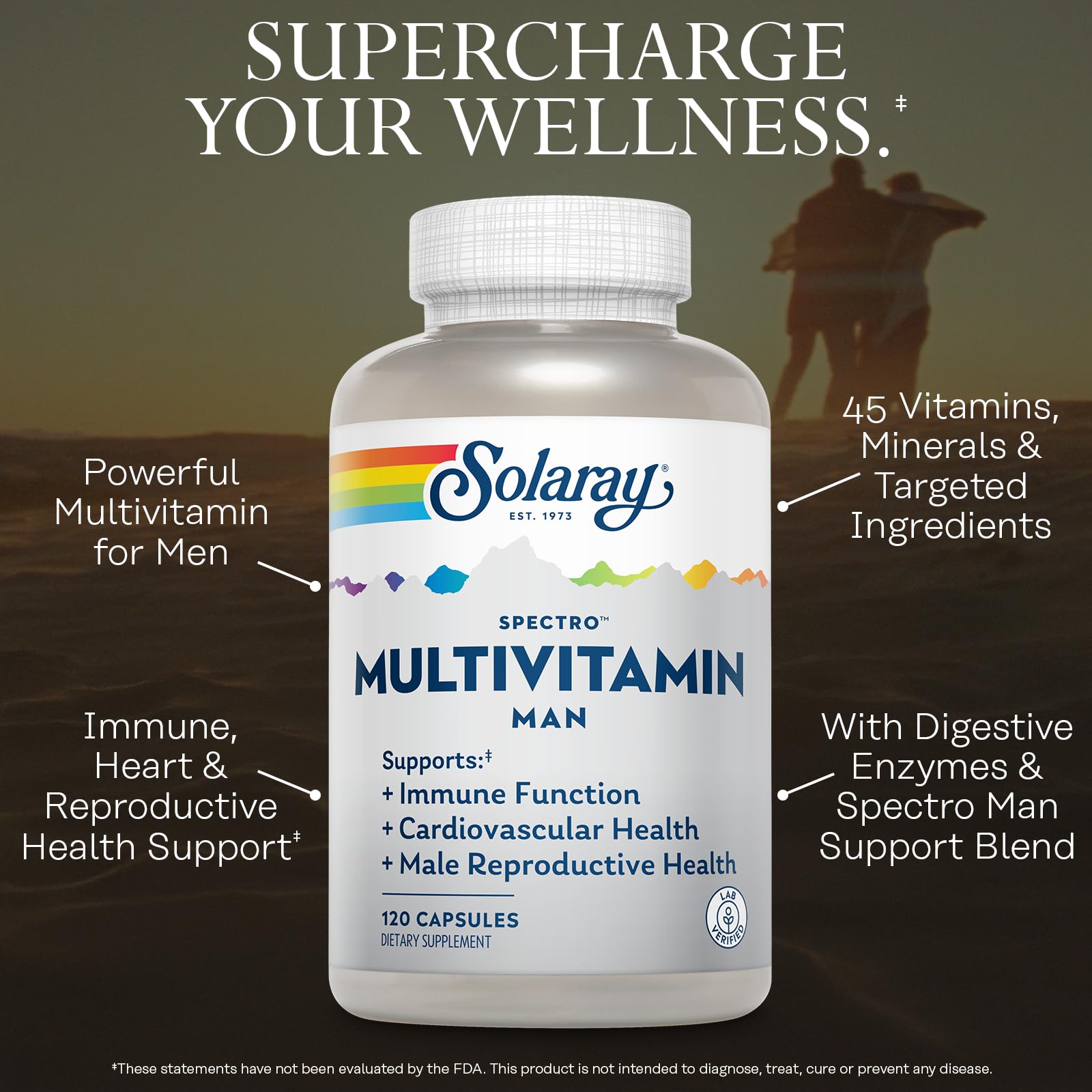 SOLARAY Spectro Multivitamin for Men - Cellular Energy, Heart Health, Immune Support - 45 Vitamins and Minerals w/Vitamin A, Vitamin C, D, Zinc, Digestive Enzymes, CoQ10, 60-Day Guarantee, 30 Serv. SOLARAY uk supplements