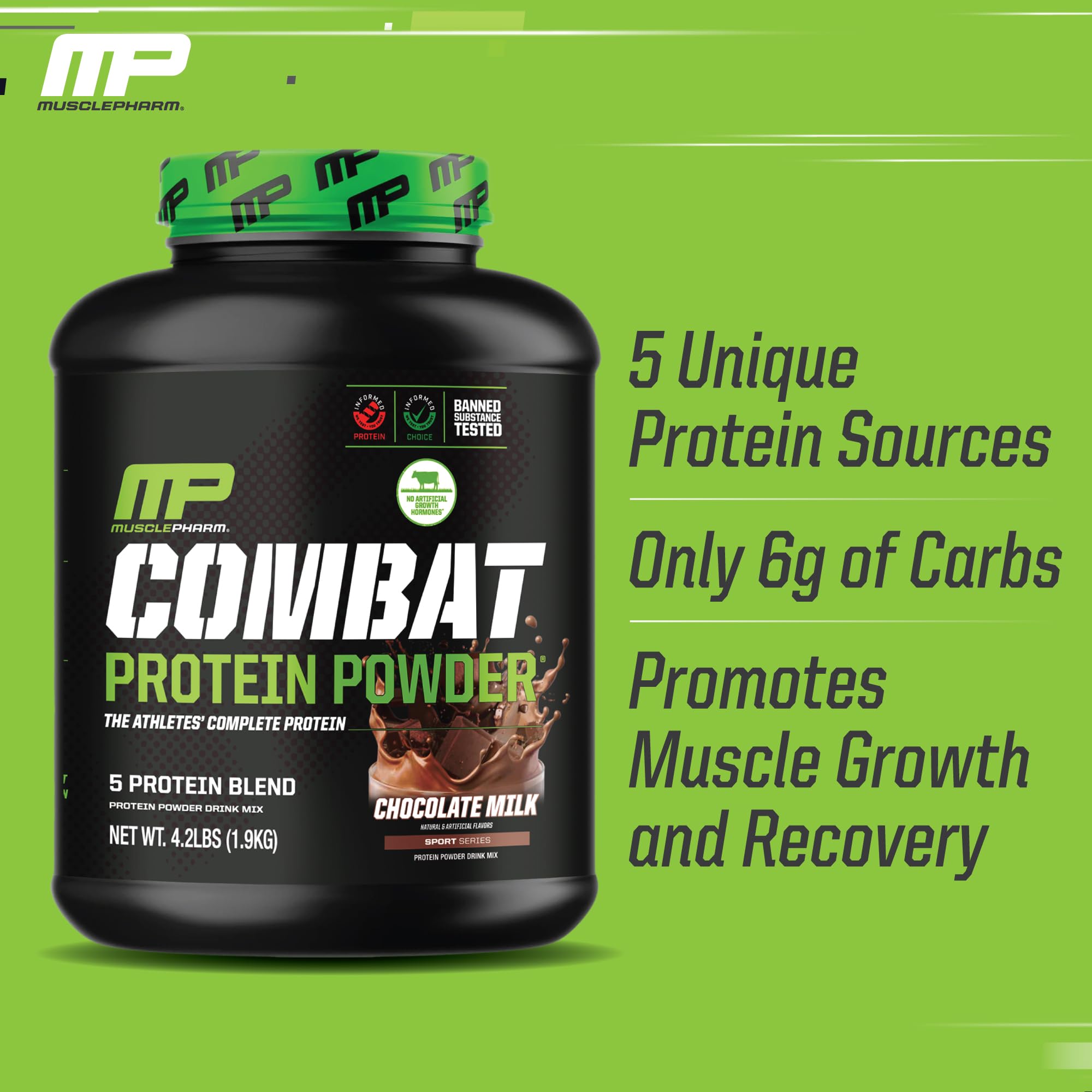 MusclePharm Combat Protein Powder, Chocolate Milk - 4 lb - Gluten Free - 52 Servings Muscle Pharm uk supplements