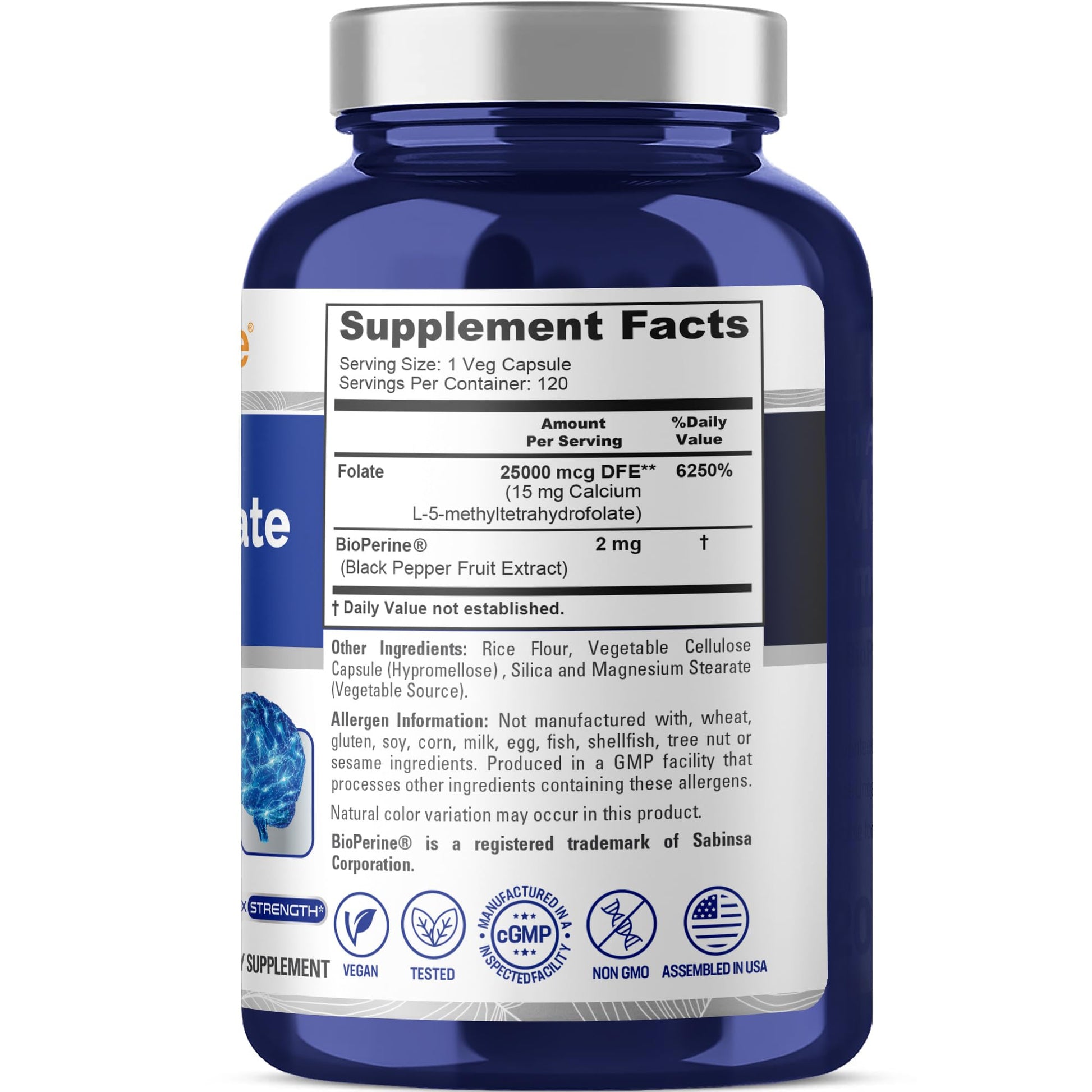 NusaPure L Methylfolate 15mg, 120 Veggie Capsules, Bioperine & Vegan NusaPure uk supplements