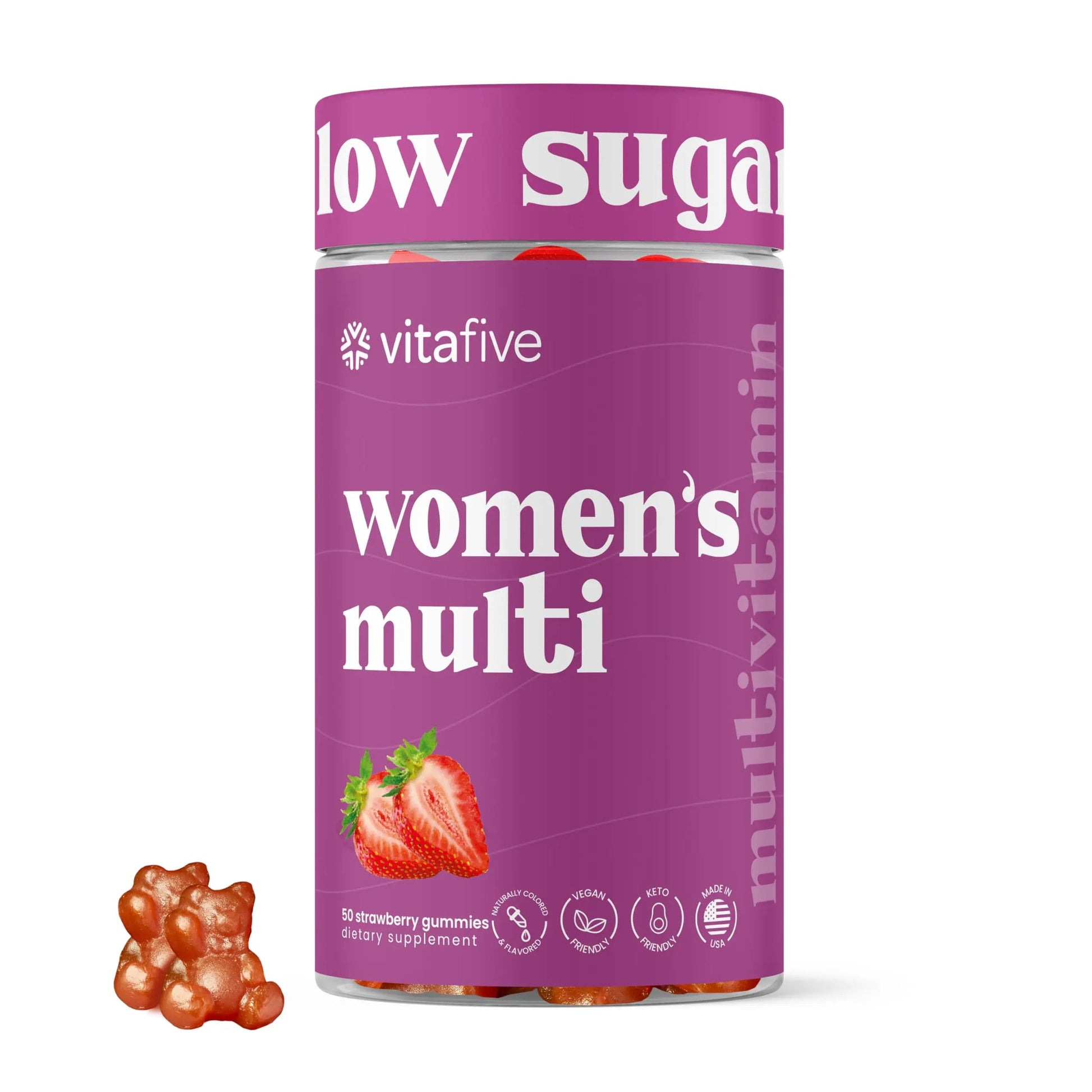 vitafive Women's Multivitamin Gummies, Best Multivitamin for Women with Biotin, D3, B12, Zinc, Low Sugar, Gluten Free (50 Ct) vitafive uk supplements