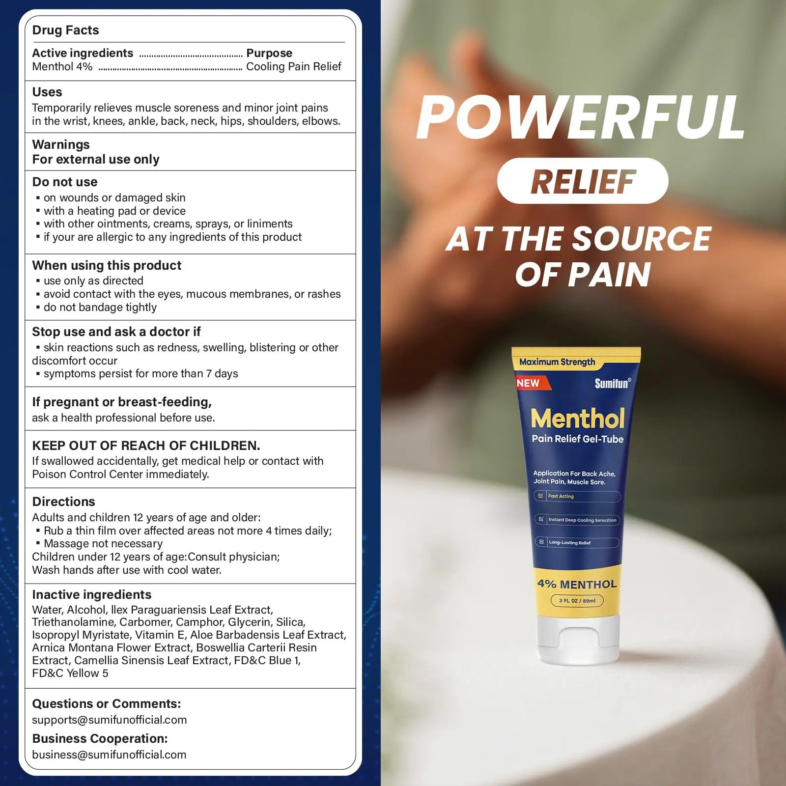 Sumifun Menthol Pain Relief Gel-Tube-3 FL OZ Tube (Pack of 1)- for Knee & Lower Back Pain Relief, Sore Muscle Relief, Neck Pain Relief, Shoulder Pain Relief Sumifun uk supplements