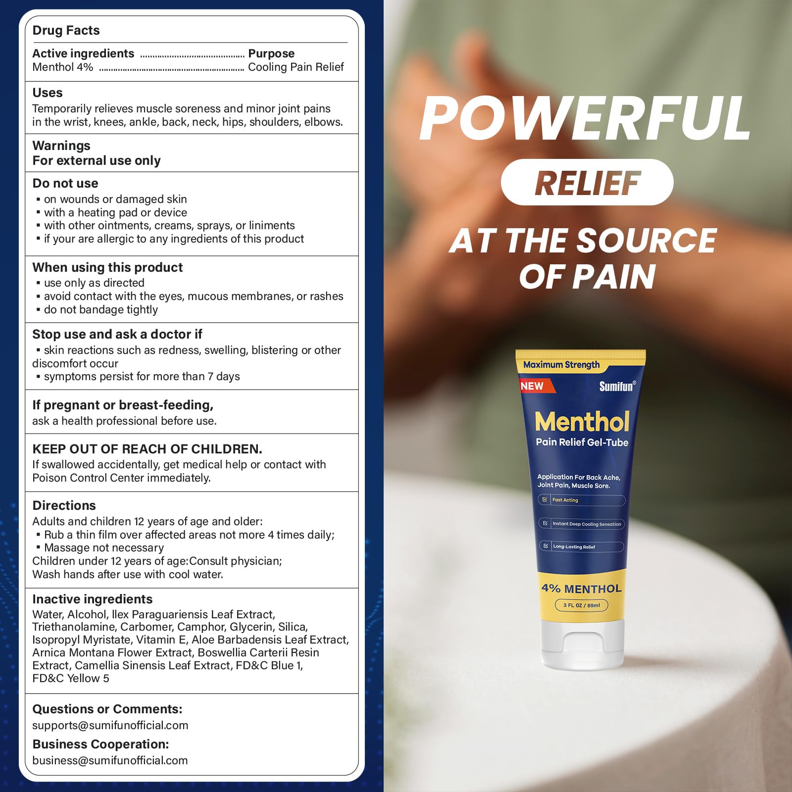 Sumifun Menthol Pain Relief Gel-Tube-3 FL OZ Tube (Pack of 2)- for Knee & Lower Back, Sore Muscle, Neck Shoulder Pain Relief Sumifun uk supplements