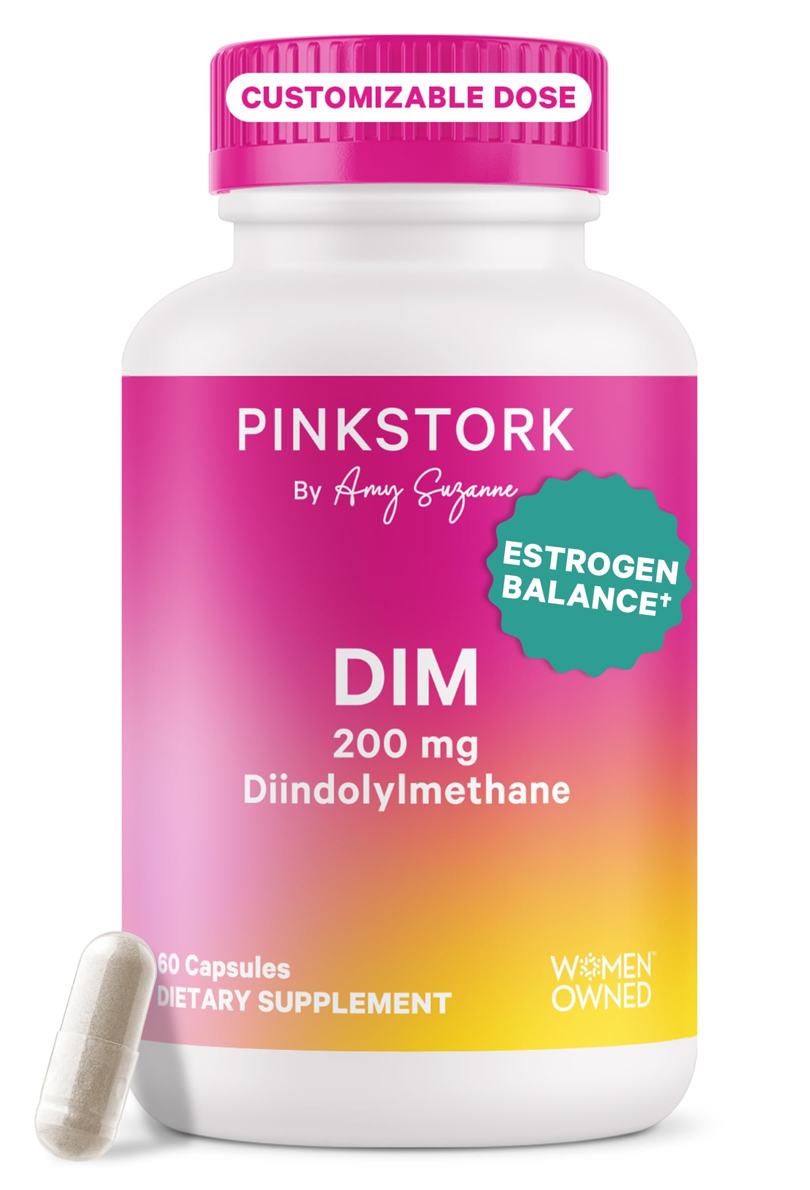 Pink Stork DIM Supplement for Women - Estrogen and Hormone Balance for Menopause, Perimenopause & PMS - DIM 200 mg Plus BioPerine for Mood Support - 60 Day Supply Pink Stork uk supplements