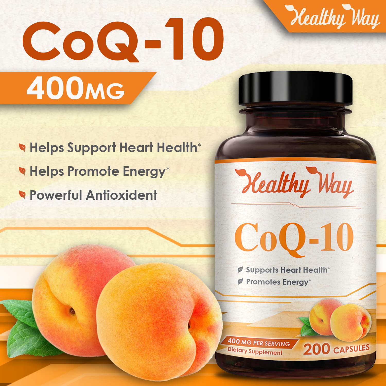 Healthy Way CoQ10 400mg 200 Capsules Non-GMO HealthyWayRx uk supplements
