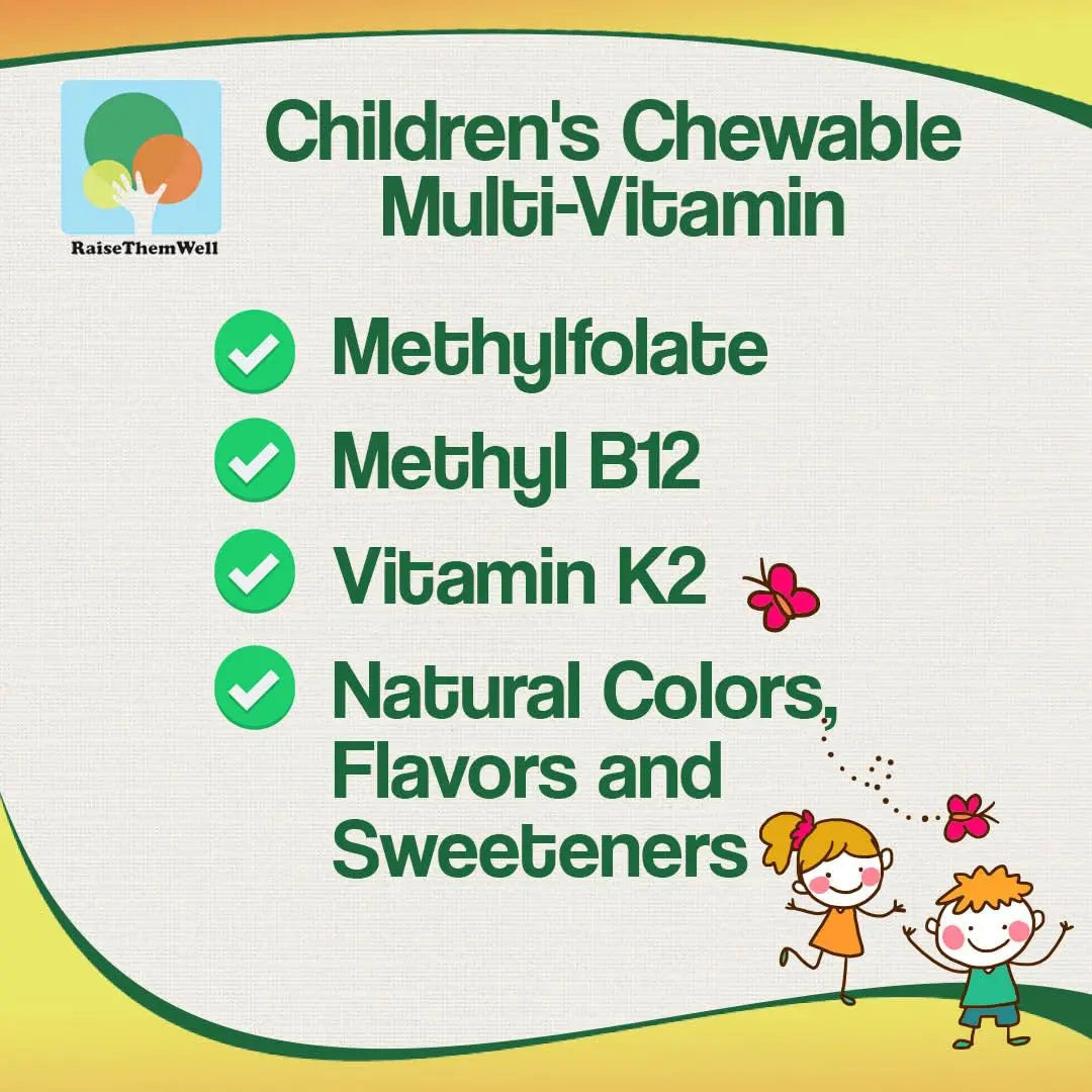 Raise Them Well Tasty Chewable Kids Multivitamin, All-Natural Colors, Flavors & Sweeteners, Daily Essential Vitamins for Children, Easy-to-Chew Vitamins, Strawberry Raise Them Well uk supplements