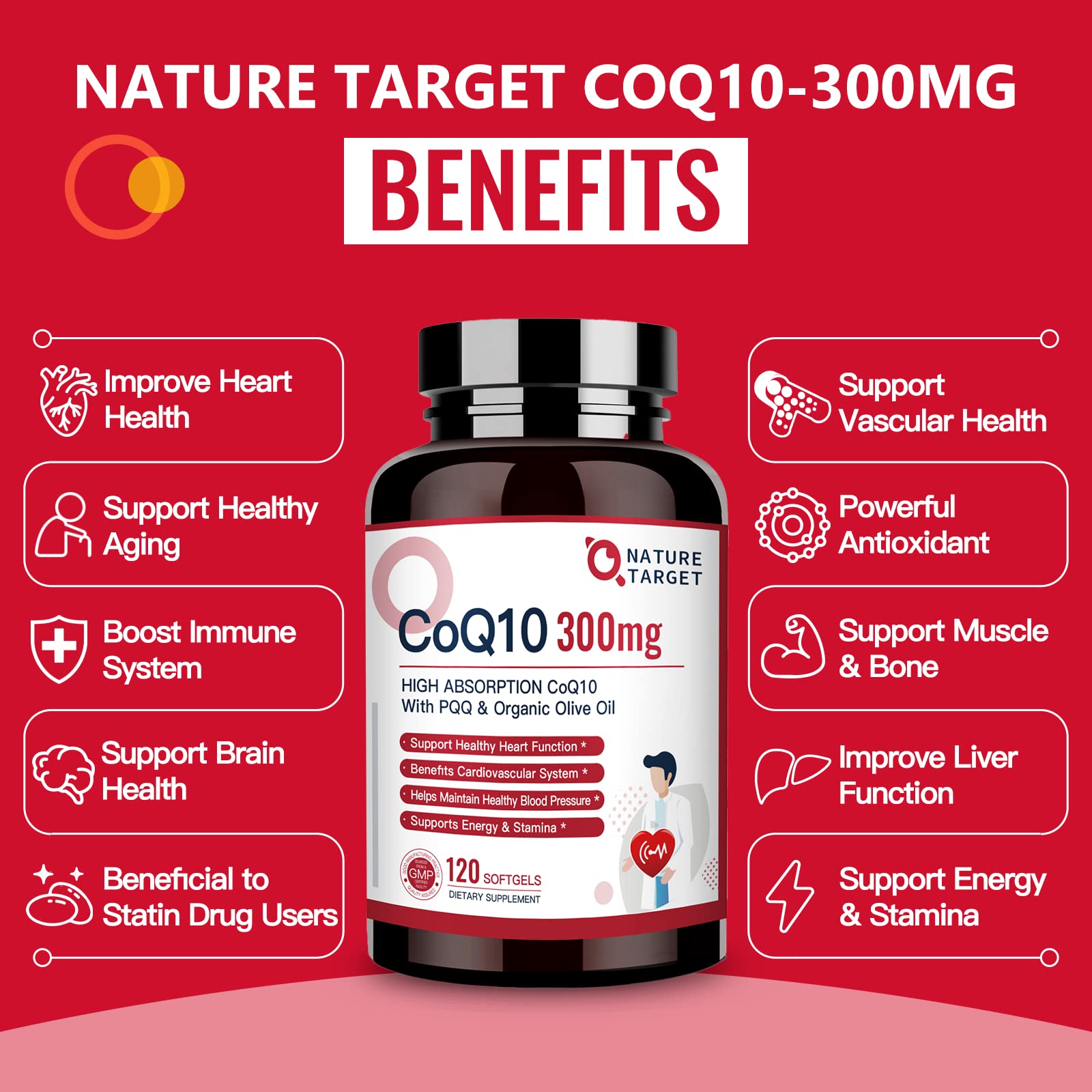 NATURE TARGET CoQ10-300mg-Softgels + PQQ with Organic-Olive-Oil - High Absorption NATURE TARGET uk supplements