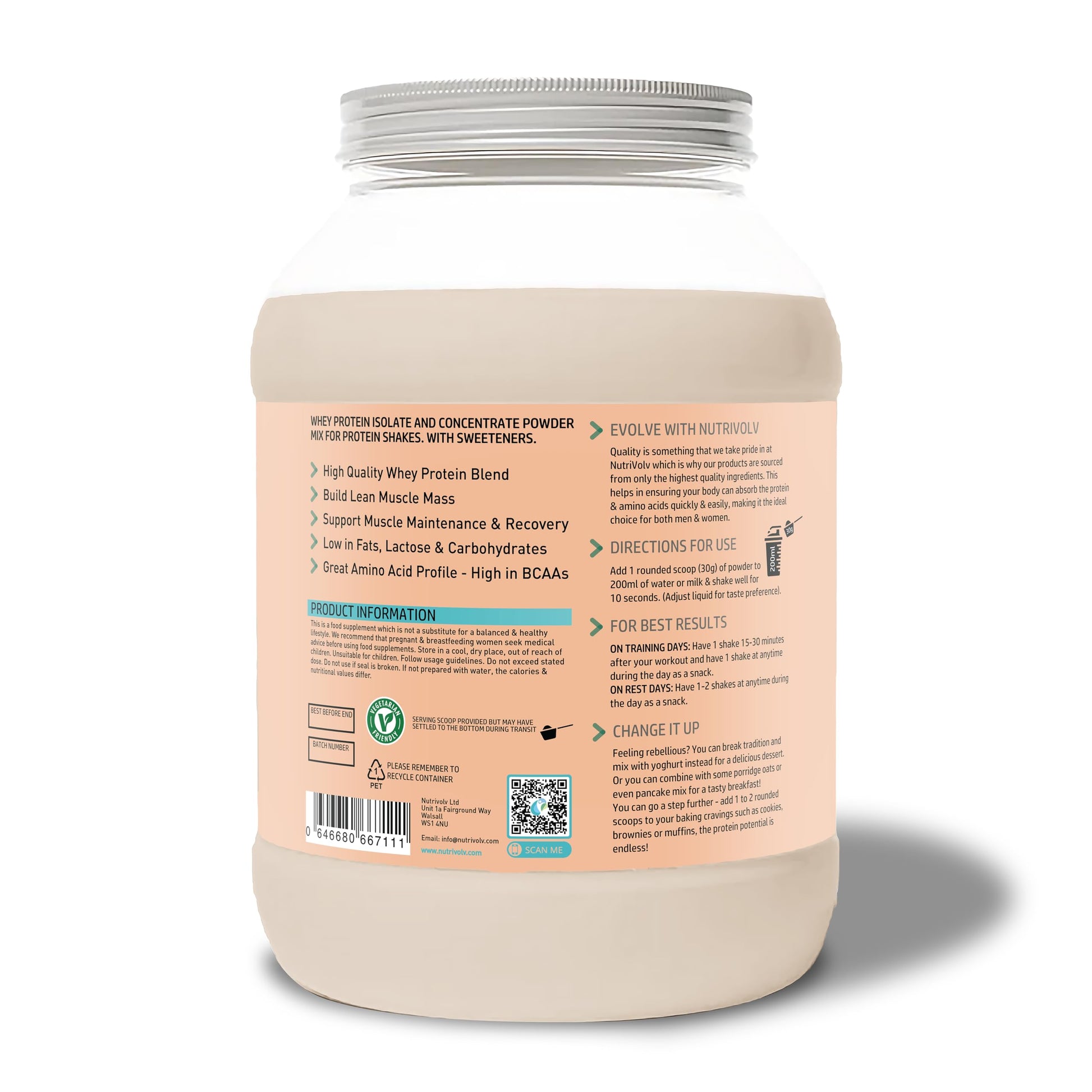 NutriVolv Whey Protein Isolate & Concentrate Powder | Milk Chocolate Flavour 900g NutriVolv uk supplements