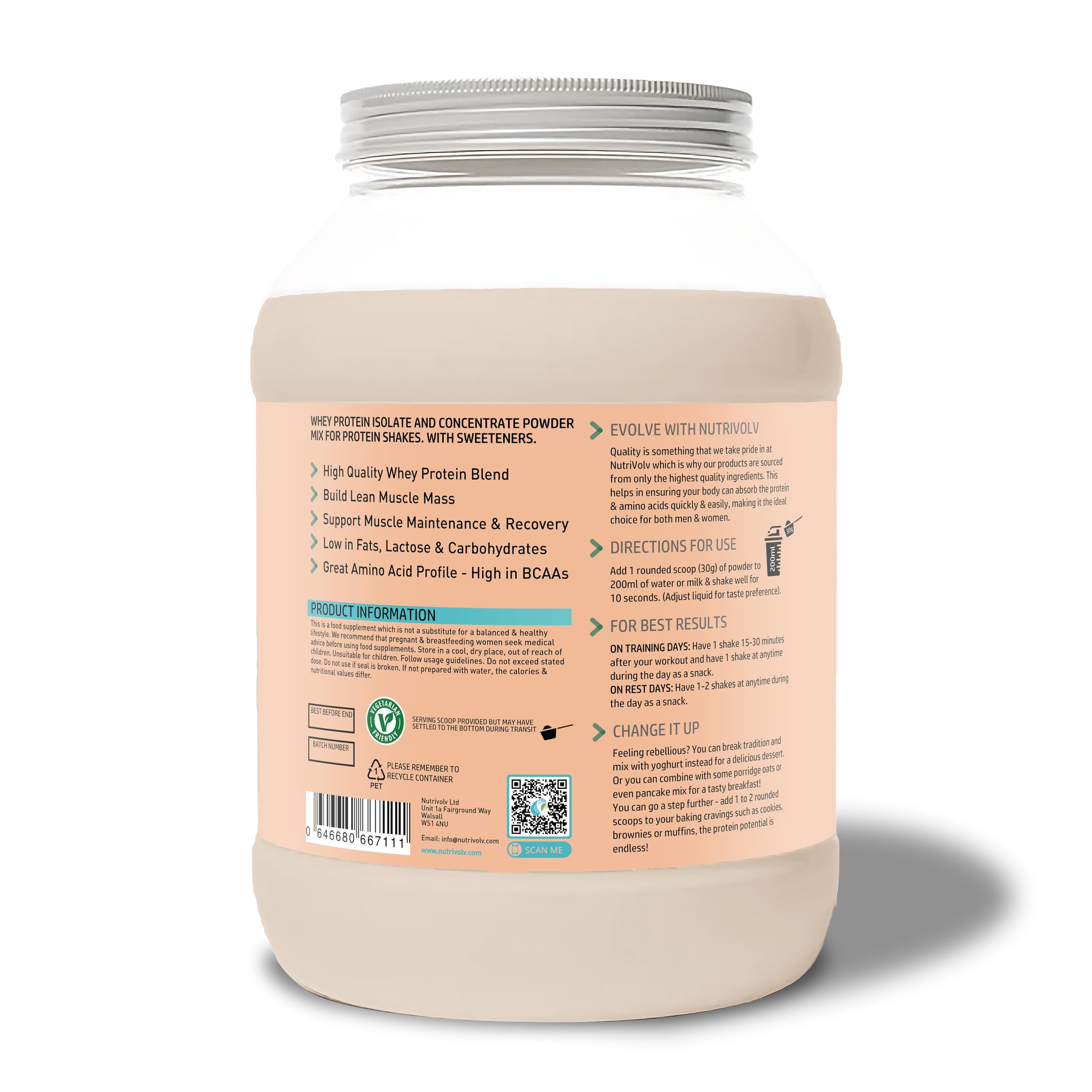 NutriVolv Whey Protein Isolate & Concentrate Powder | Milk Chocolate Flavour 900g NutriVolv uk supplements