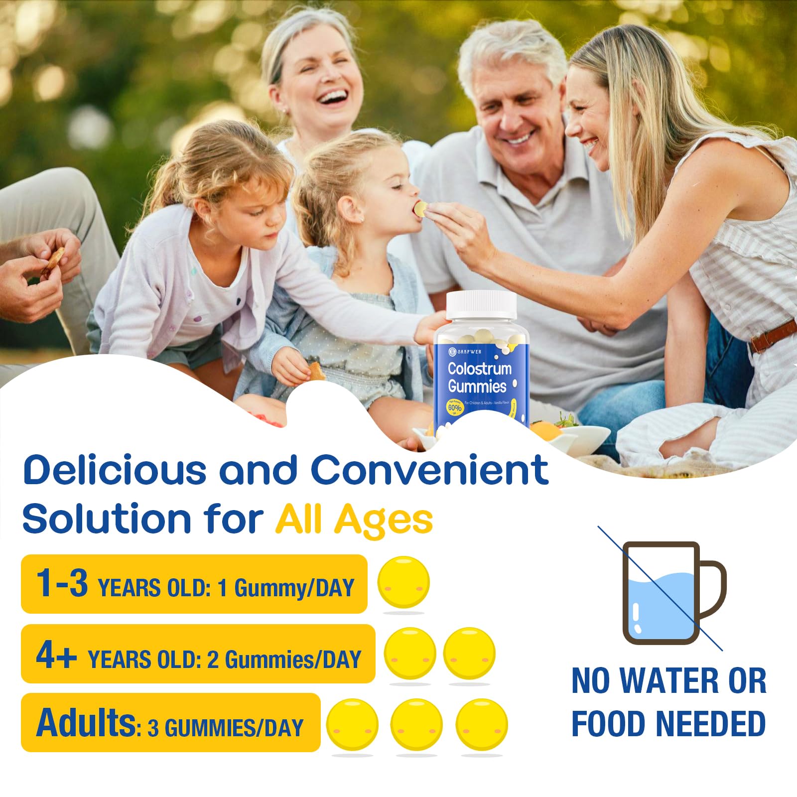 Sakpwer Bovine Colostrum Supplement Gummies - with 60% Highest IgG, Lactoferrin, Probiotics and Prebiotics for Adults and Kids, Vanilla Flavor & Sugar Free, 90 Gummies Sakpwer uk supplements