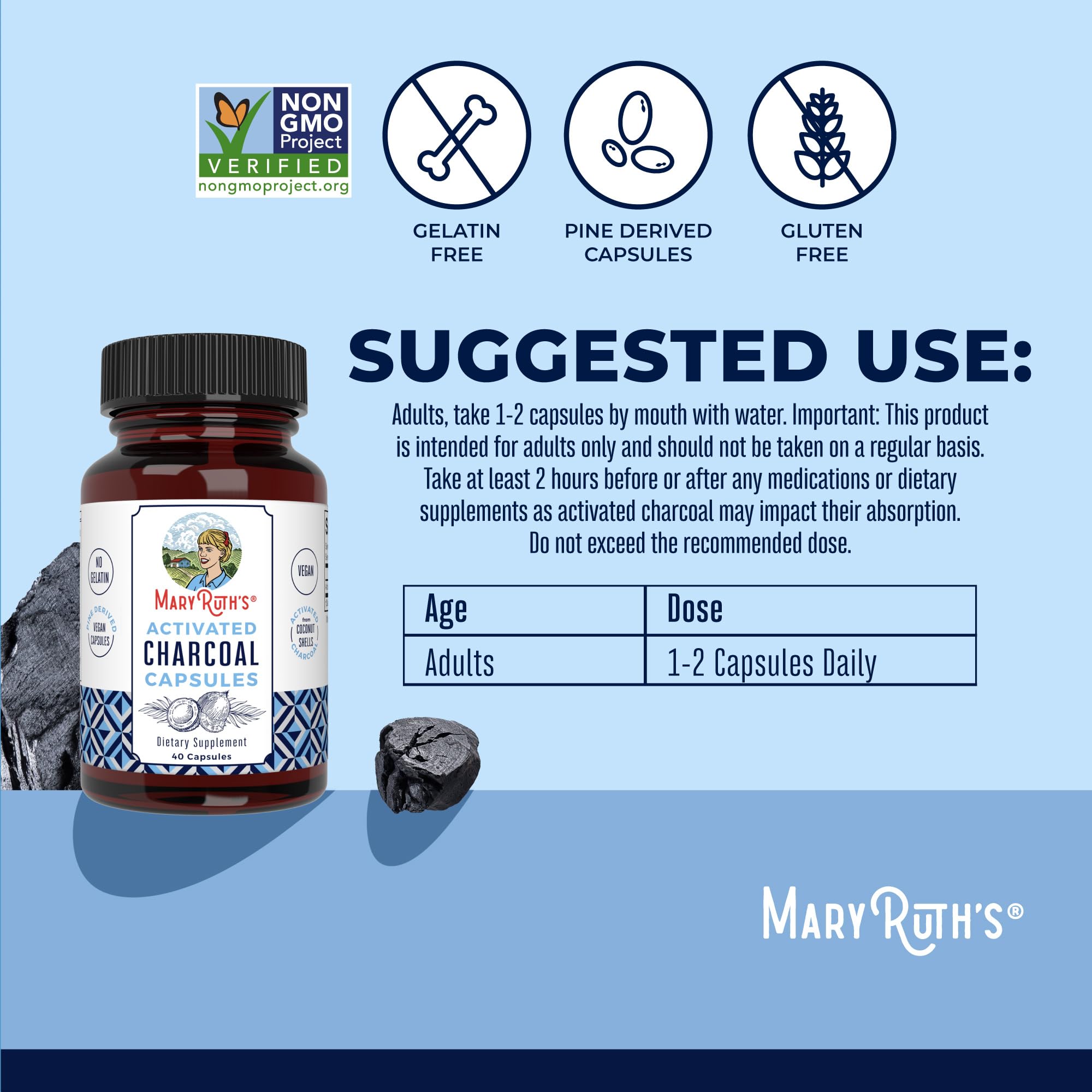 MaryRuth Organics Activated Charcoal Capsules | Substance Adsorption | Derived from Coconut Shells | Vegan Capsules from Pine Trees | Non-GMO | Gluten Free | 40 Count MARYRUTH'S uk supplements