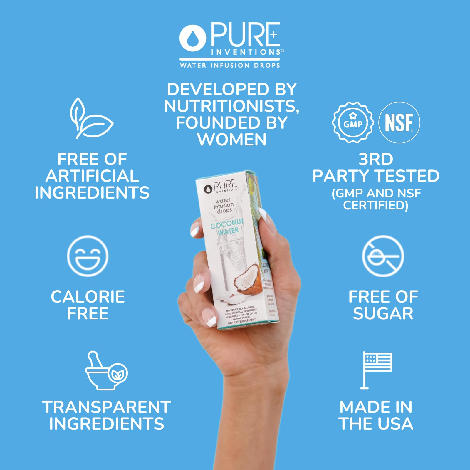 Pure Inventions - Coconut Water Infusion Drops – Electrolytes - Sugar-Free Hydration, Zero Calories, No Artificial Sweeteners, Clean Ingredients, 30 Servings Pure Inventions uk supplements