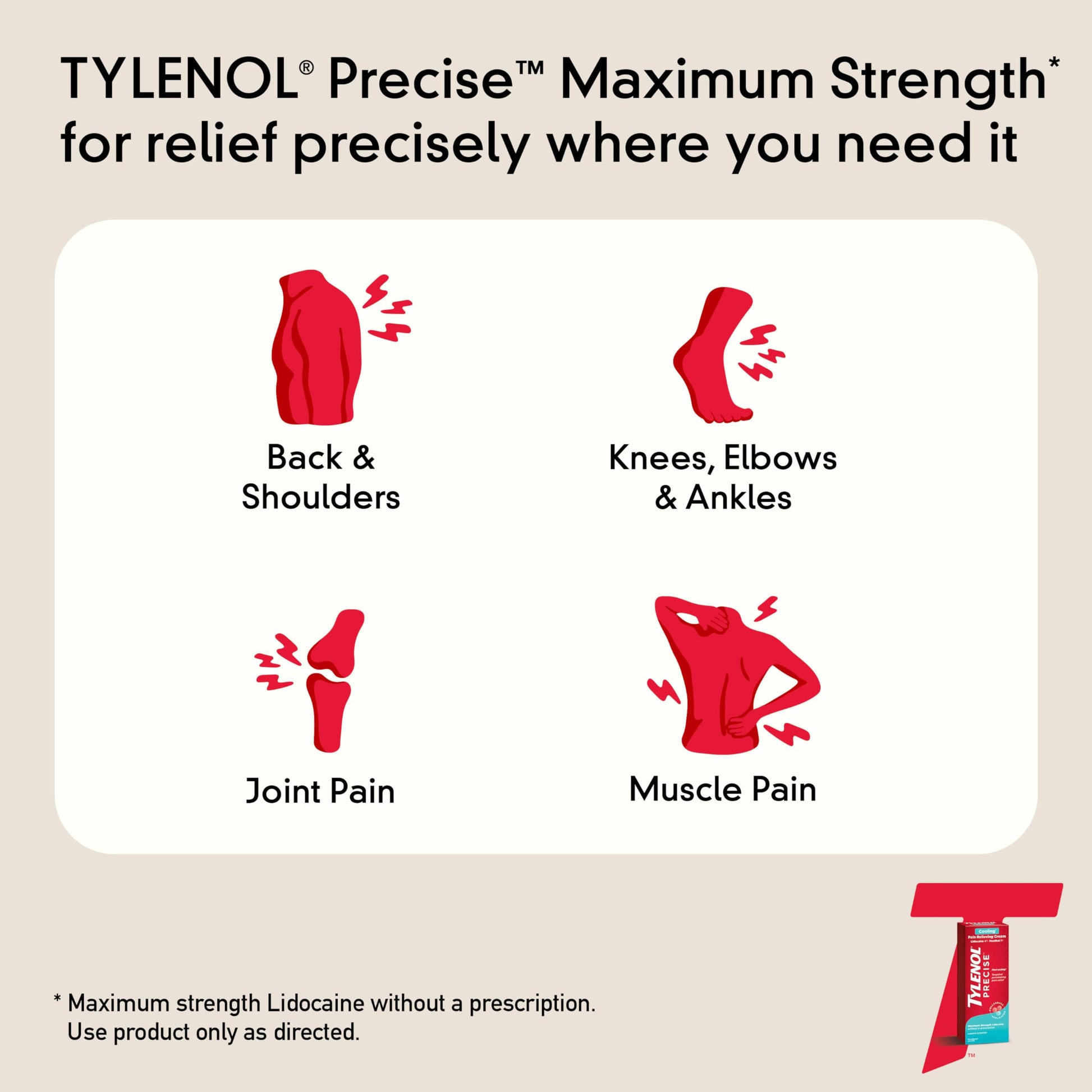 Tylenol Precise Cooling Cream, Strong Pain Relief with Fast-Acting Sensation, 4% Lidocaine, 1% Menthol, Maximum OTC Strength Relief for Back, Muscle & Joint, Numbing Cream Rollerball Applicator, 4 oz Tylenol uk supplements