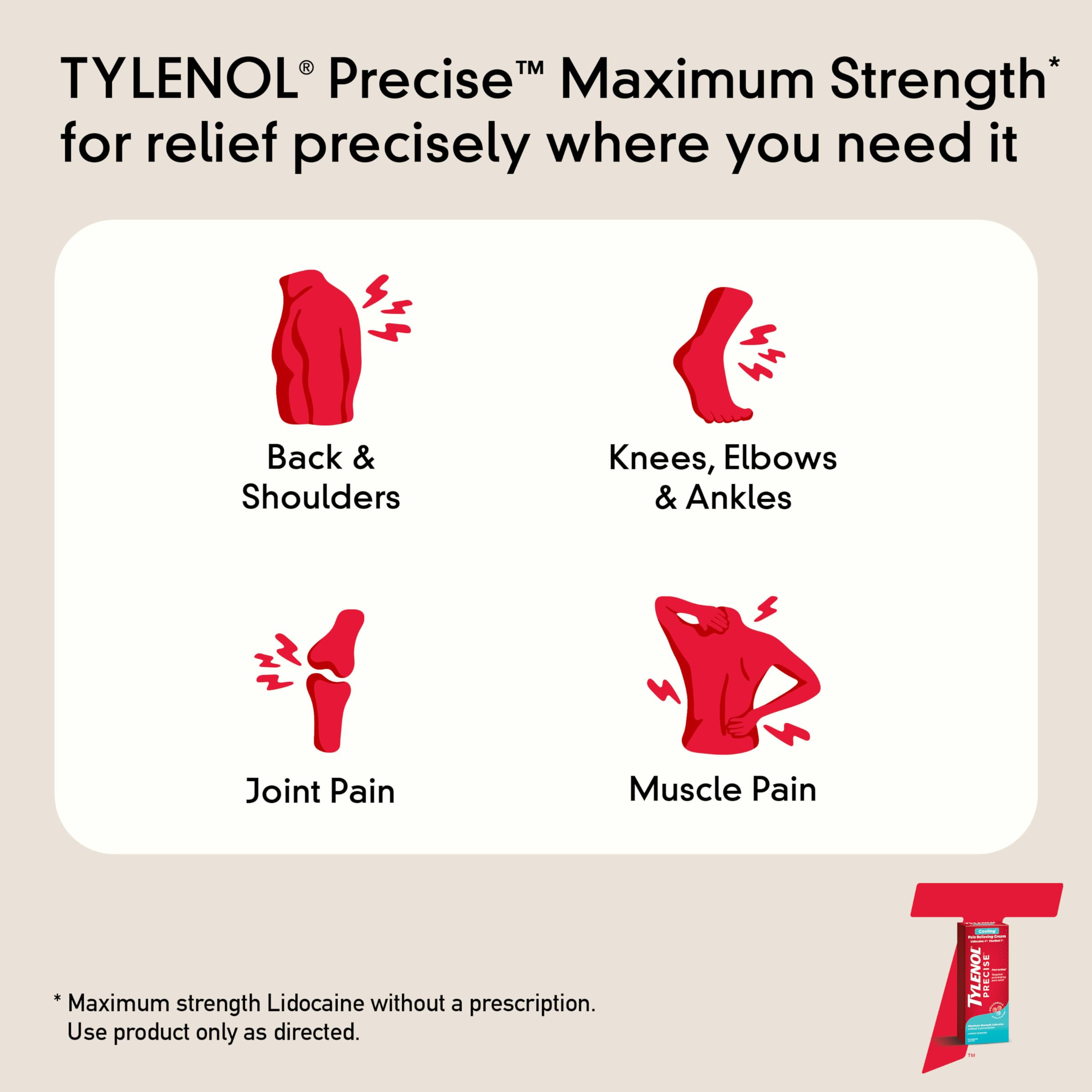 Tylenol Precise Cooling Cream, Strong Pain Relief with Fast-Acting Sensation, 4% Lidocaine, 1% Menthol, Maximum OTC Strength Relief for Back, Muscle & Joint, Numbing Cream Rollerball Applicator, 4 oz Tylenol uk supplements
