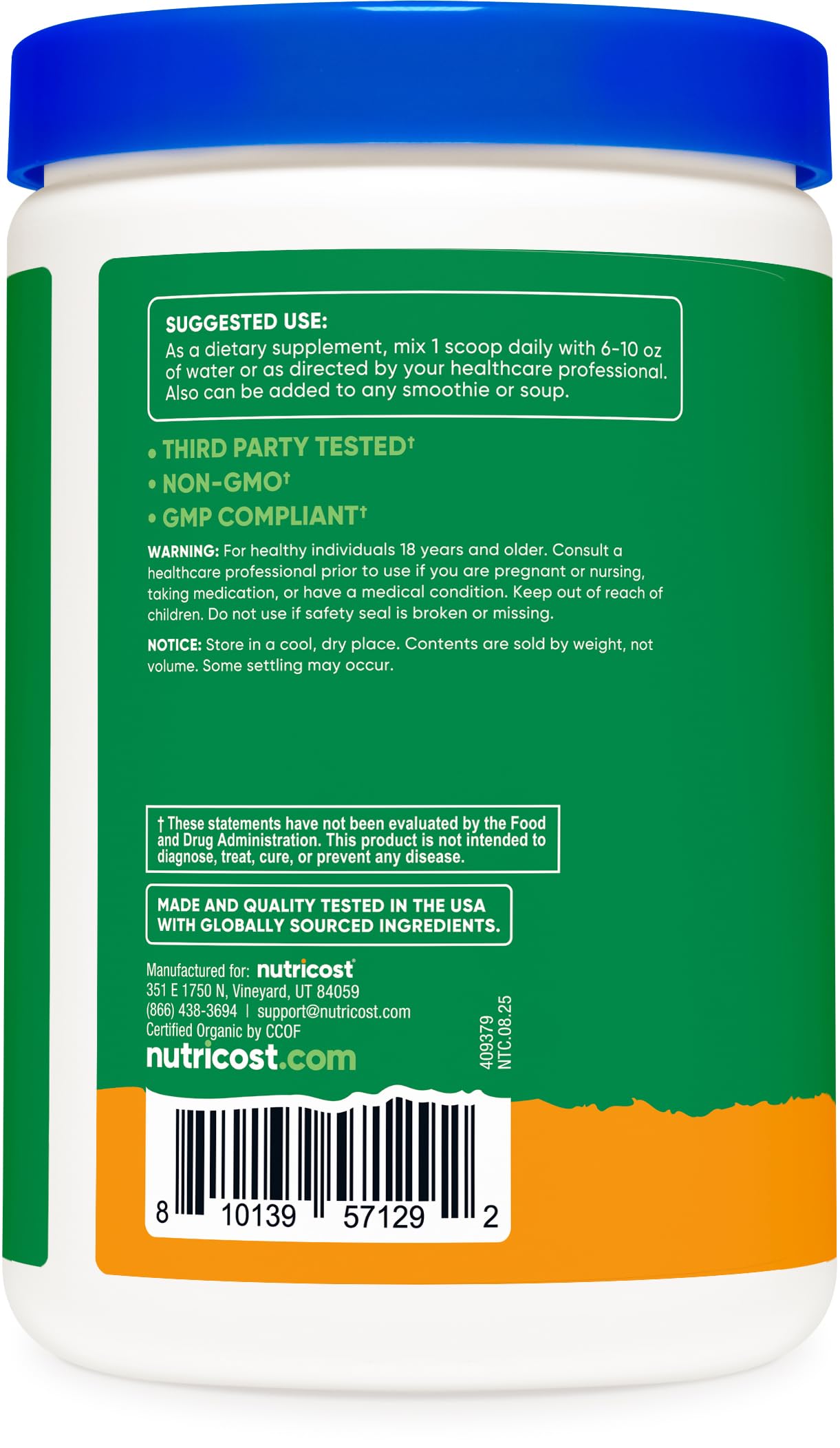 Nutricost Organic Super Greens Powder (30 Servings) Orange Sunrise Flavor - Superfood Supplement Drink Mix Nutricost uk supplements