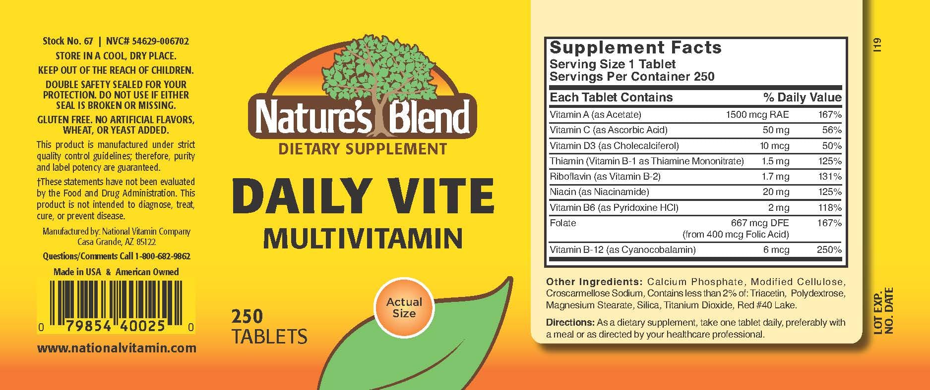 Nature's Blend Daily Vite 250 Tablets Nature's Blend uk supplements