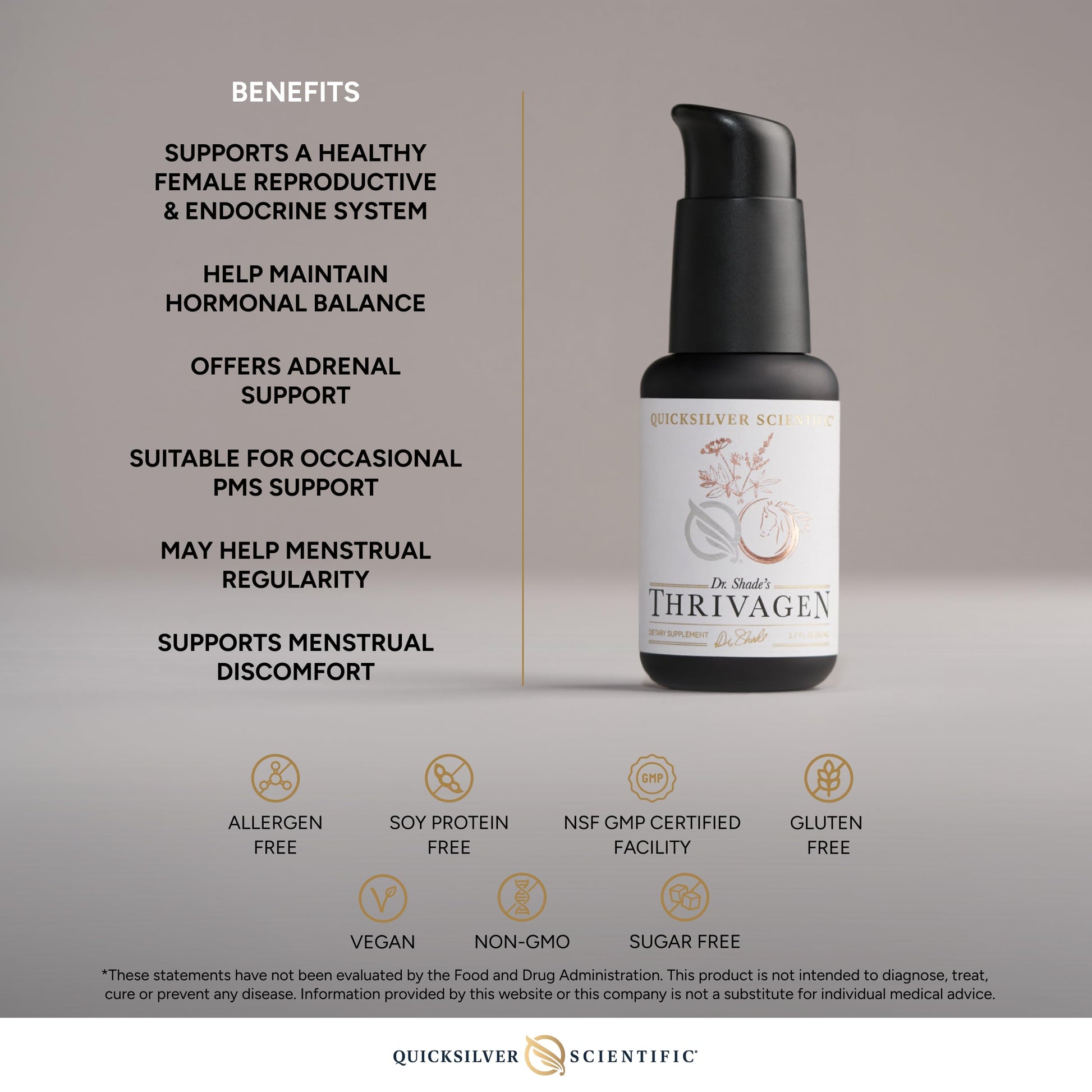 Quicksilver Scientific Thrivagen - Women's Health Supplement with 15 Energy, Hormone Balance & Adrenal Support Botanicals - Adaptogenic Herbs with Shatavari, Rhodiola & Maca Root (1.7oz / 50ml) Quicksilver Scientific uk supplements