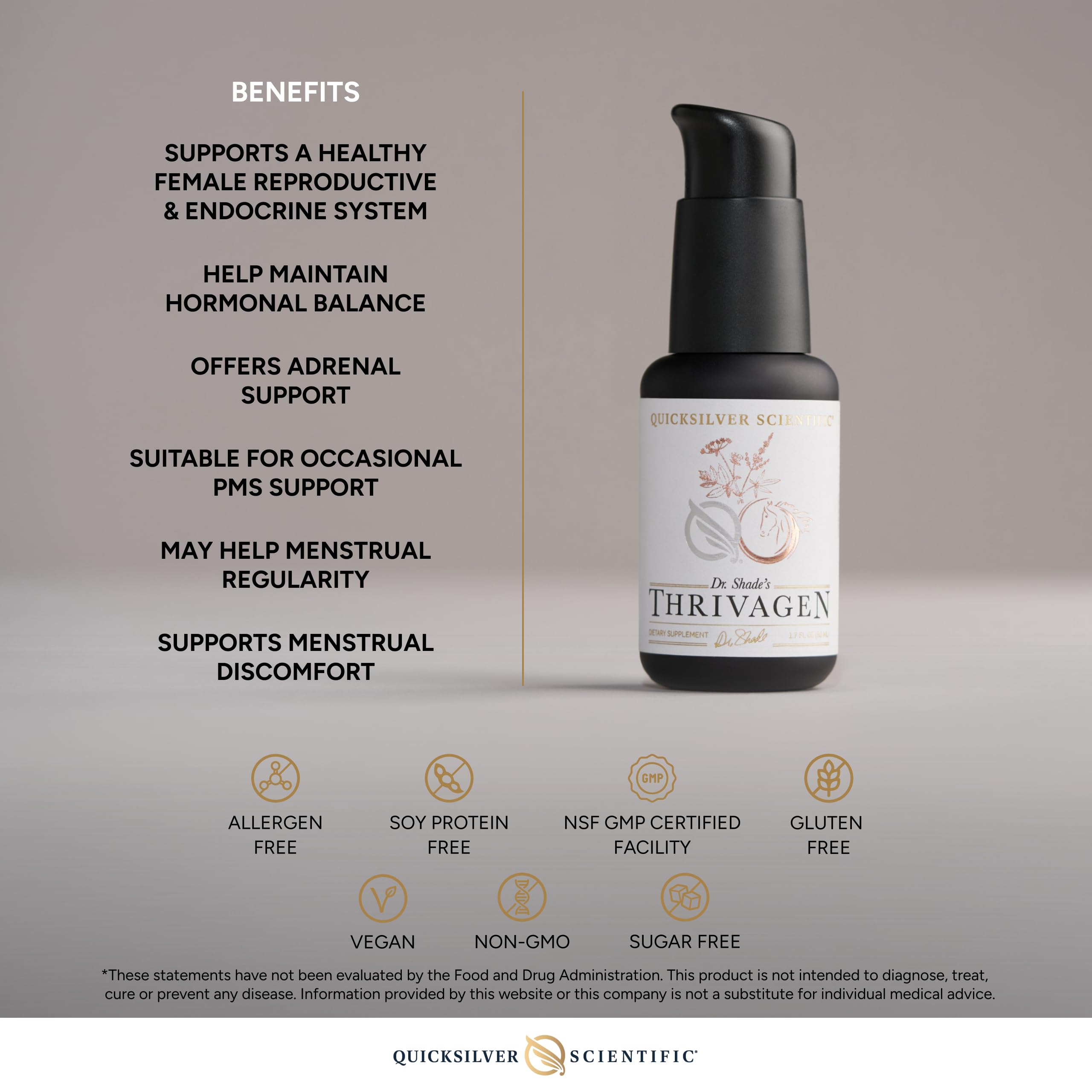 Quicksilver Scientific Thrivagen - Women's Health Supplement with 15 Energy, Hormone Balance & Adrenal Support Botanicals - Adaptogenic Herbs with Shatavari, Rhodiola & Maca Root (1.7oz / 50ml) Quicksilver Scientific uk supplements