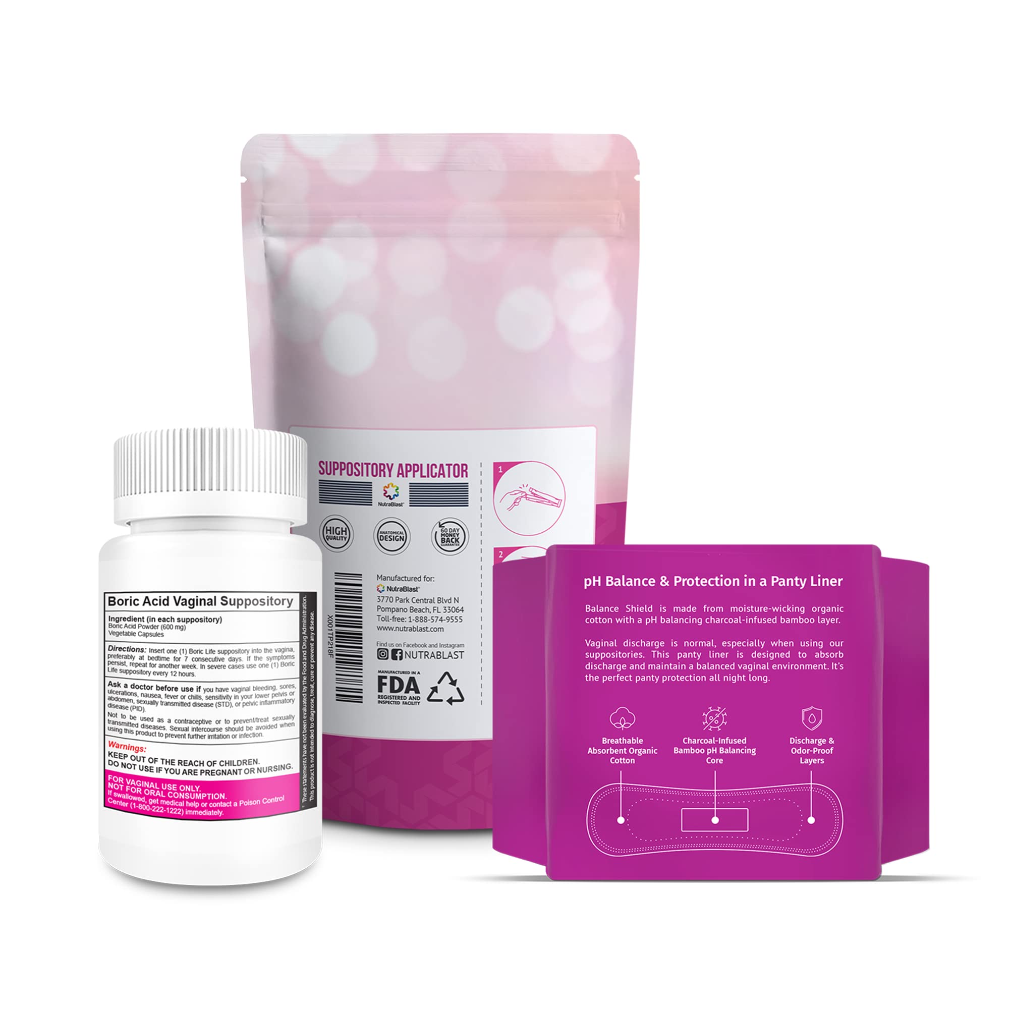 NutraBlast Boric Acid Vaginal Suppositories 600mg (30 Count) w/Disposable Vaginal Applicators NutraBlast uk supplements