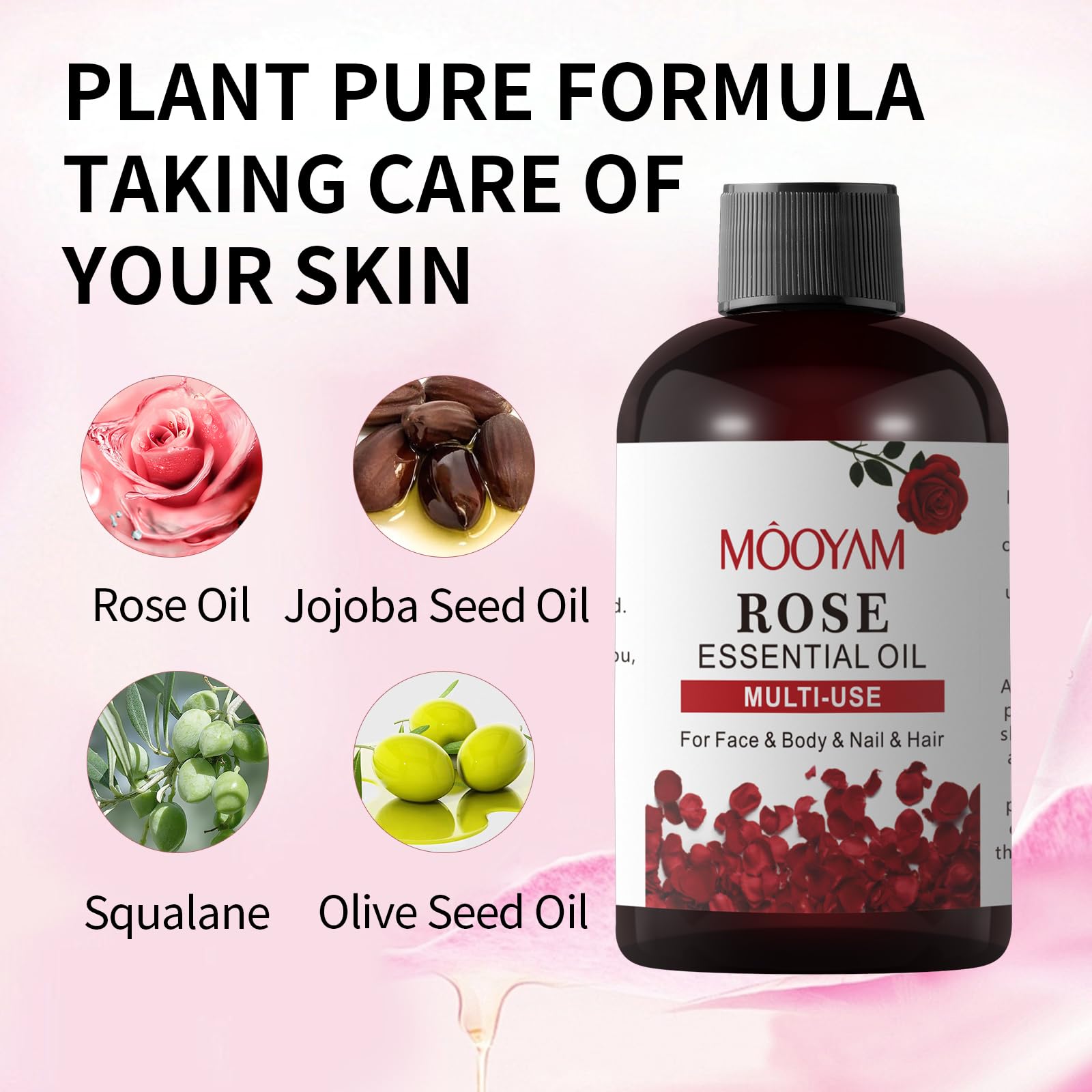 Rose Essential Oil Pure Rose Oil for Face 4OZ/118ML Organic Essential Oils for Diffuser Home Bedroom YAFUSIPE uk supplements