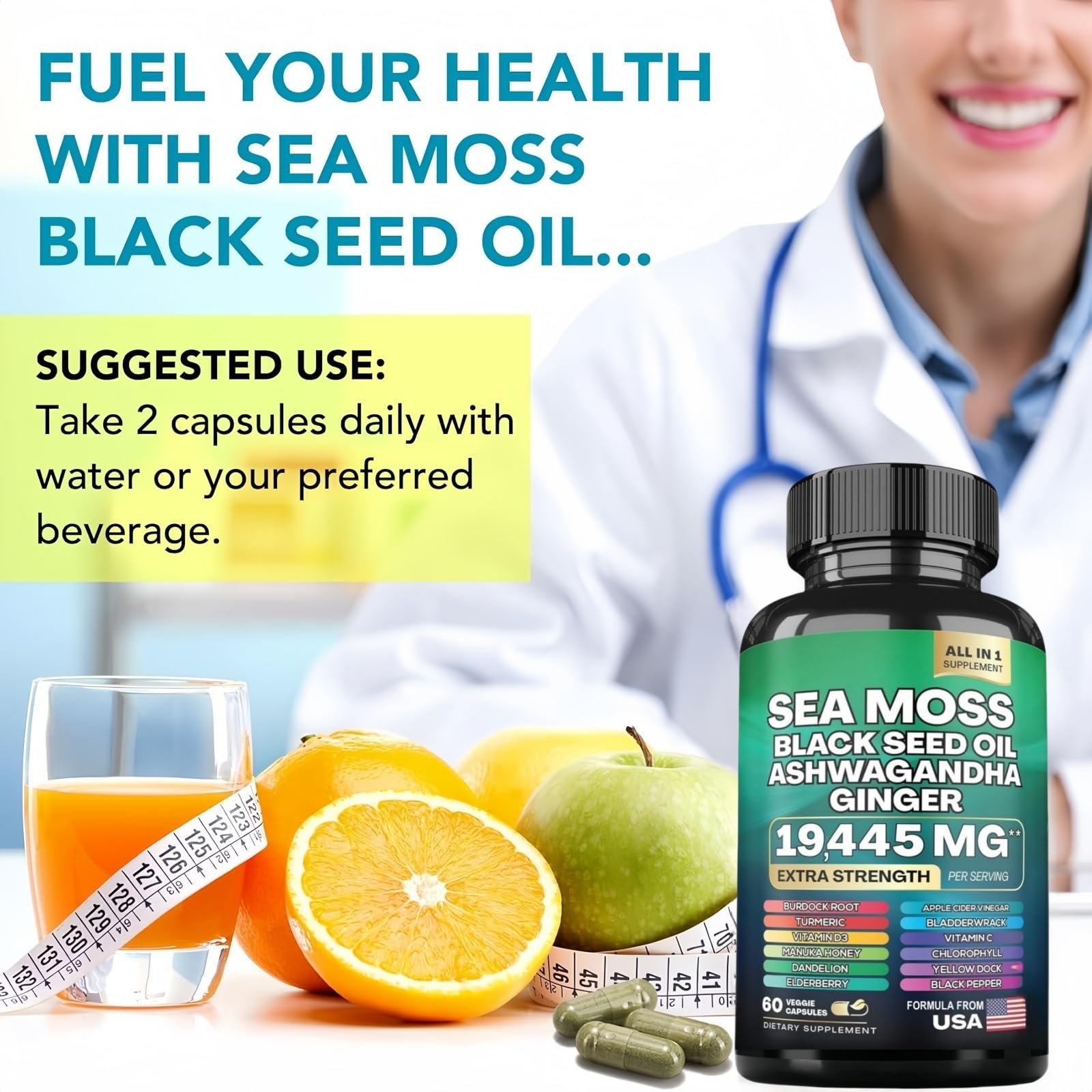 HealthyFinds Sea Moss Black Seed Oil Ashwagandha Ginger Capsules with Turmeric Bladderwrack Burdock & Vitamin C Vitamin D3 with Elderberry Manuka Dandelion Yellow Dock Iodine Chlorophyll ACV HealthyFinds uk supplements