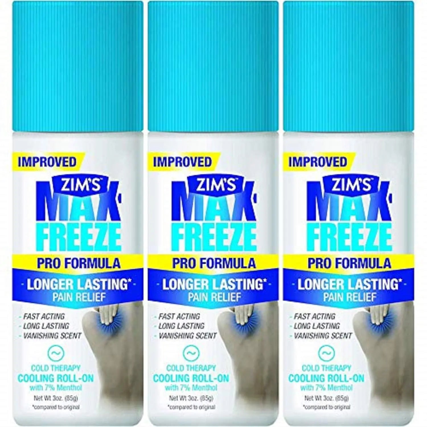 Zim's Max Freeze Pro Formula Longer Lasting Pain Relief Cold Therapy Cooling Roll-On 3 Oz. (Pack of 3) Wutsar uk supplements