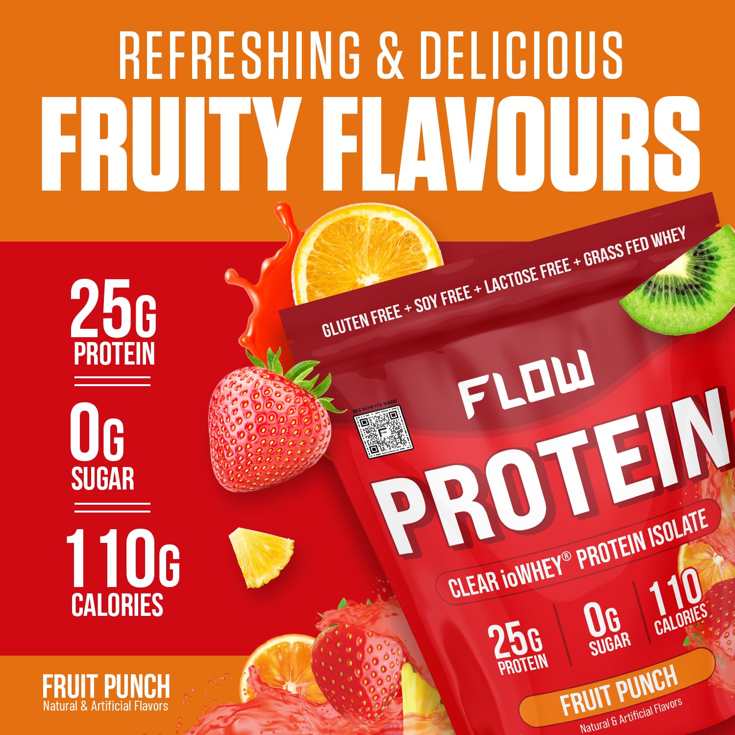 Flow Supps Clear Whey Isolate Protein Powder, Fruit Punch - 15 Servings, 25g Protein Flow Supplements uk supplements