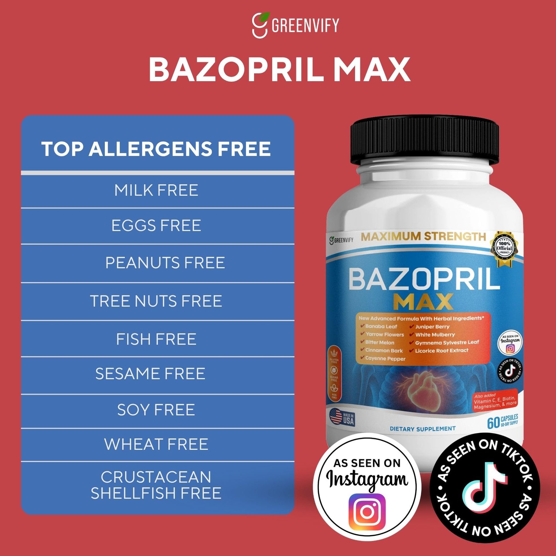 GREENVIFY Bazopril Max Maximum Strength Dietary Supplement, 60 Capsules, with Herbal Blend, Vitamins & Minerals (1) GREENVIFY uk supplements