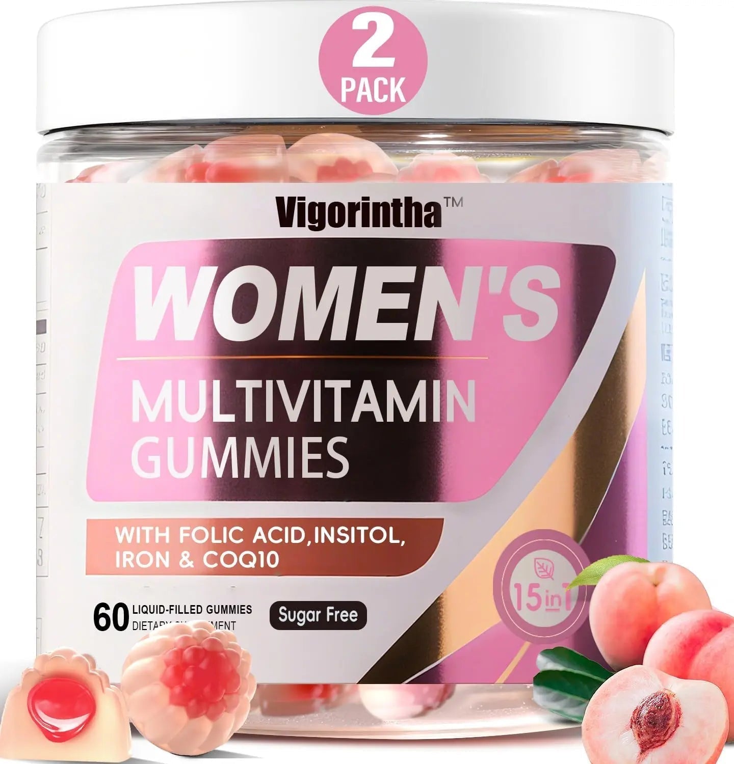 Vigorintha 2 Pack Sugar Free Womens Multivitamin Gummies with 19 Multi Vitamins & Minerals,Iron,Calcium,Folate,Biotin,Inositol Vigorintha uk supplements
