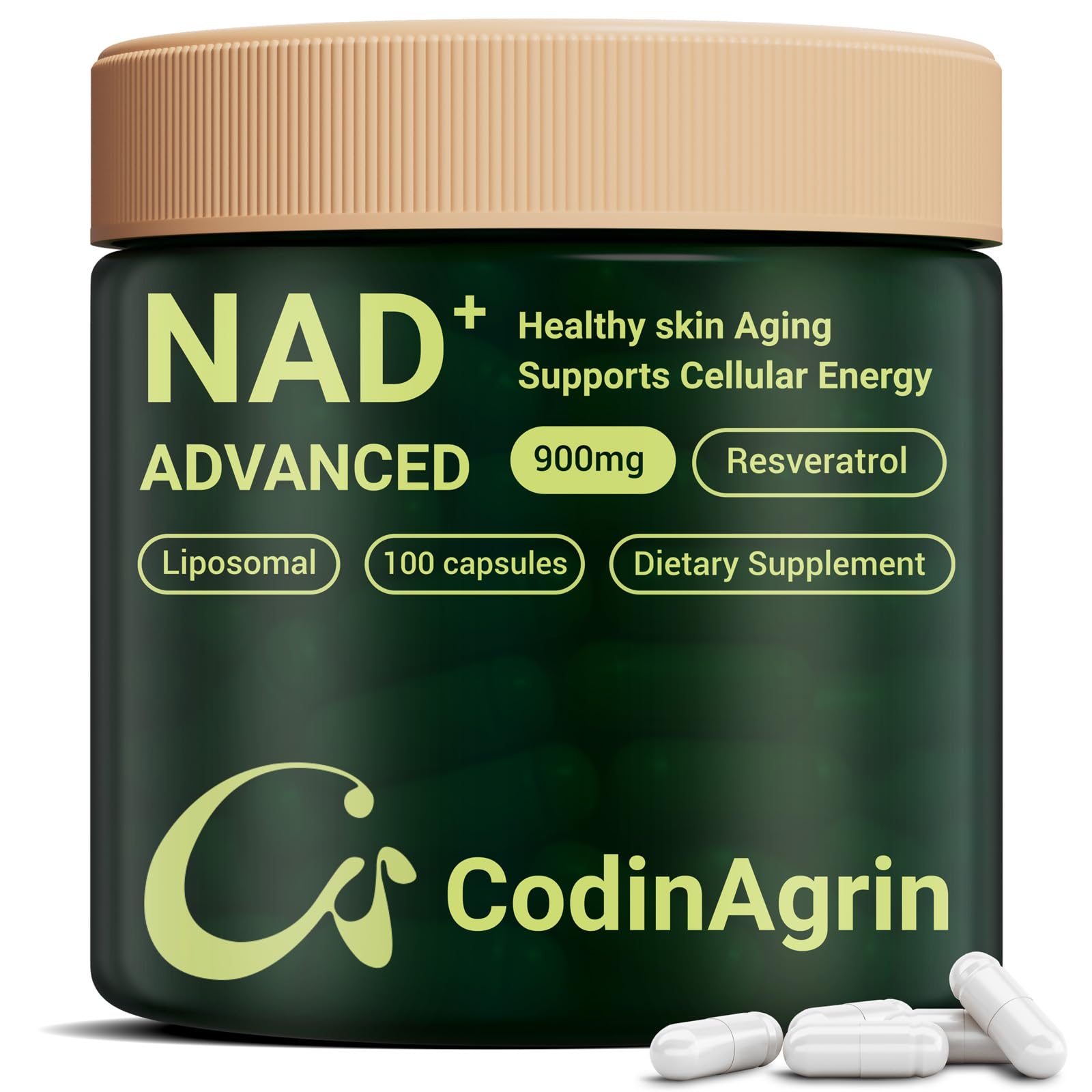CodinAgrin NAD+ Supplement with Resveratrol 900mg Nicotinamide Adenine Dinucleotide Complex for Cellular Energy Repair, Anti-Aging & Mental Clarity Support, Non-GMO, Vegetarian Friendly, 100 Capsules CodinAgrin uk supplements