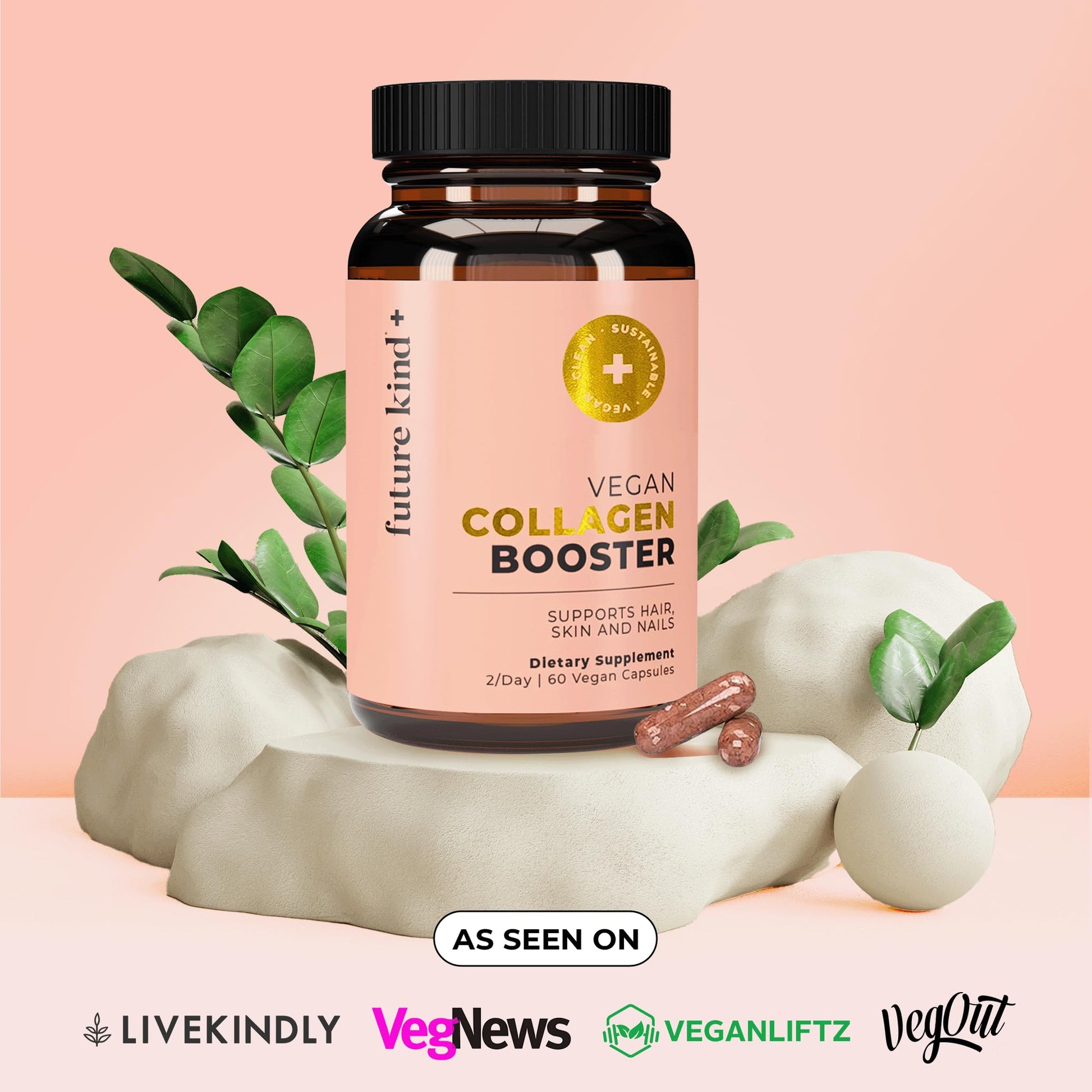 Future Kind Vegan Collagen - Supports Collagen Production with Biotin and Vitamin C (60 Capsules in Glass Bottle) Future Kind uk supplements