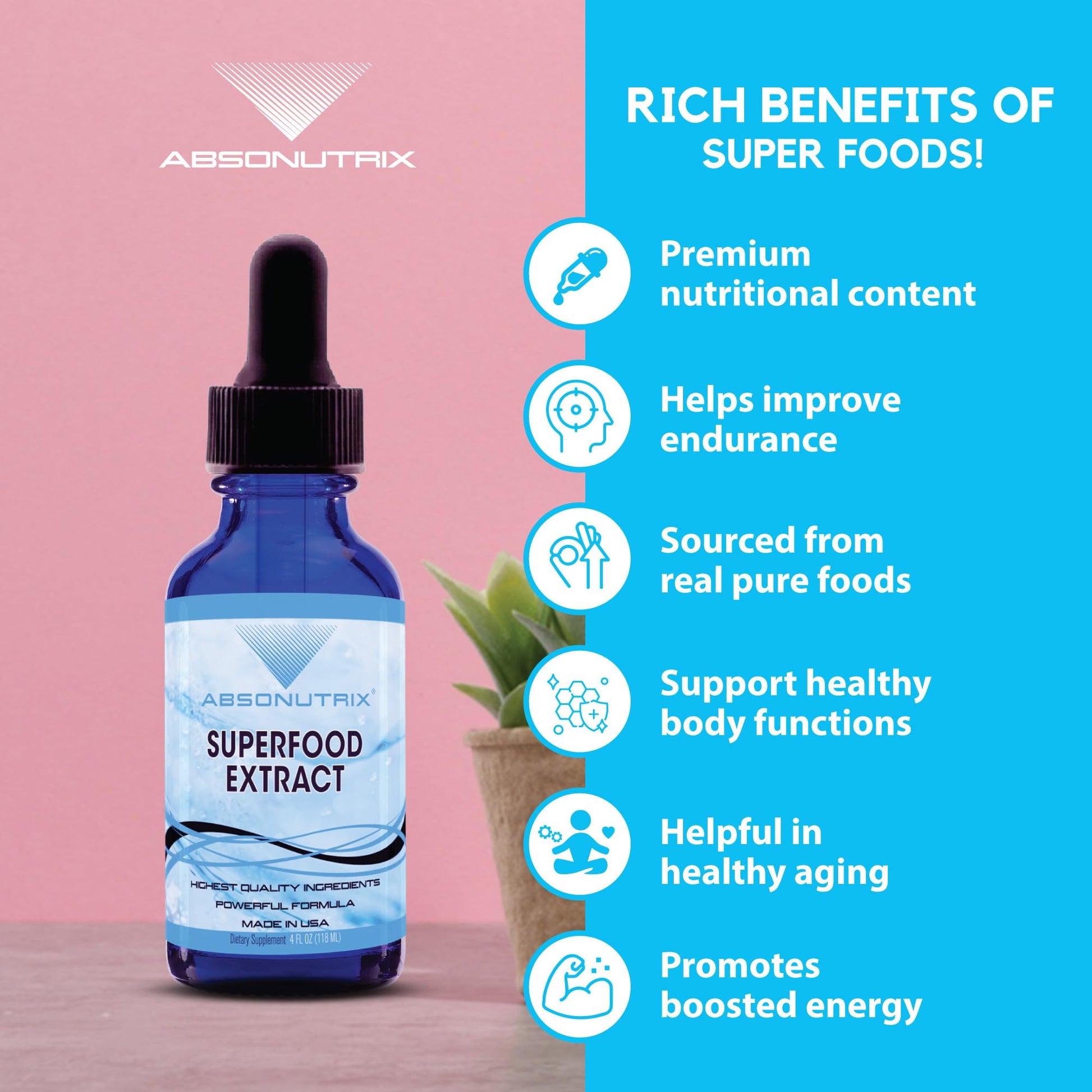 Absonutrix Superfood Extract 390 mg, 4 Oz Liquid, 302 Servings, Made in USA, Quick Absorption, Quality Potent Ingredients, Non-GMO, GMP Certified, Cruelty-Free Products Absonutrix uk supplements