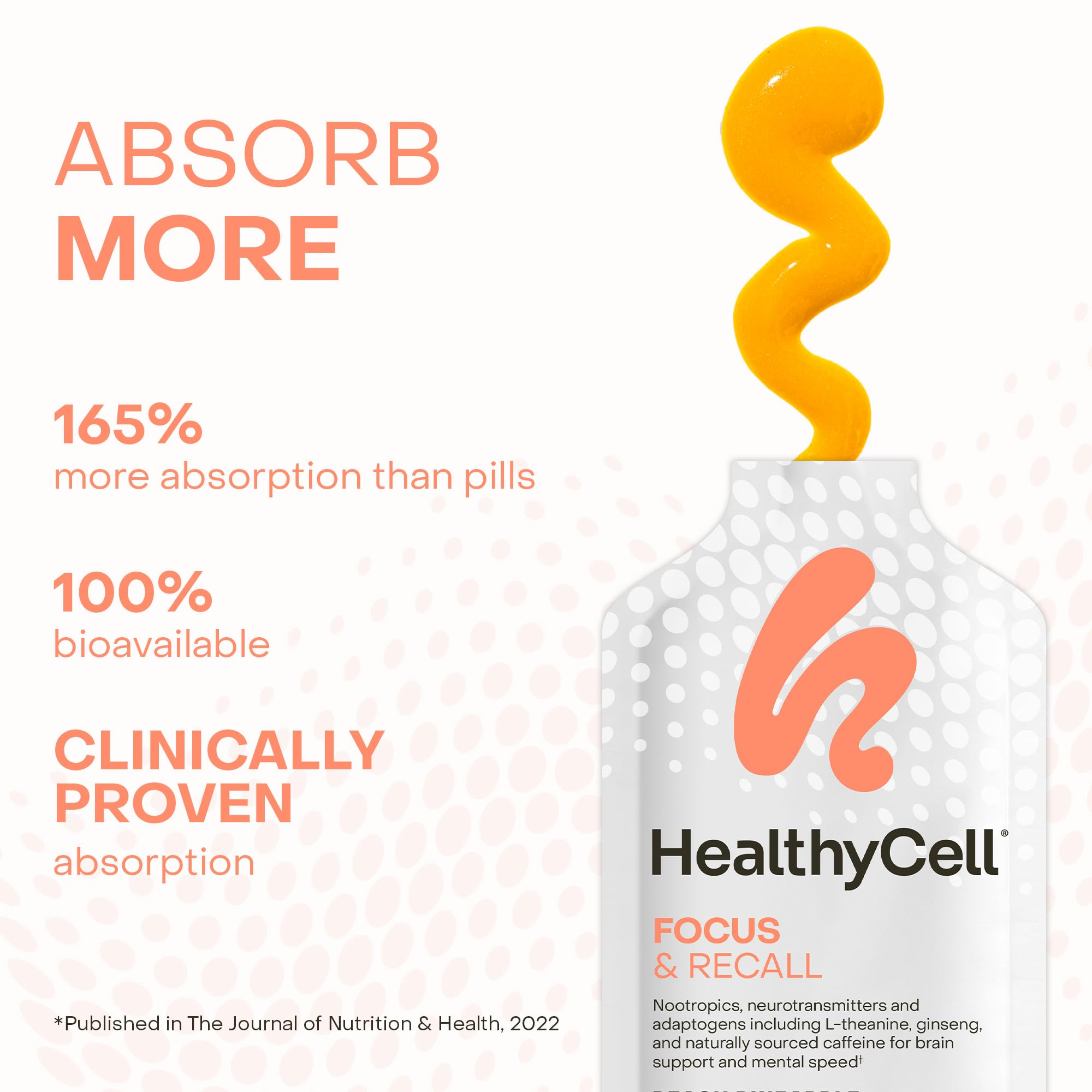 Healthycell Focus & Recall, Daily Liquid Brain Supplement for Focus & Memory - Nootropics Supplement for Concentration & Alertness with L-Theanine, Omega-3 & Taurine - 14 Gel Packs Healthycell uk supplements