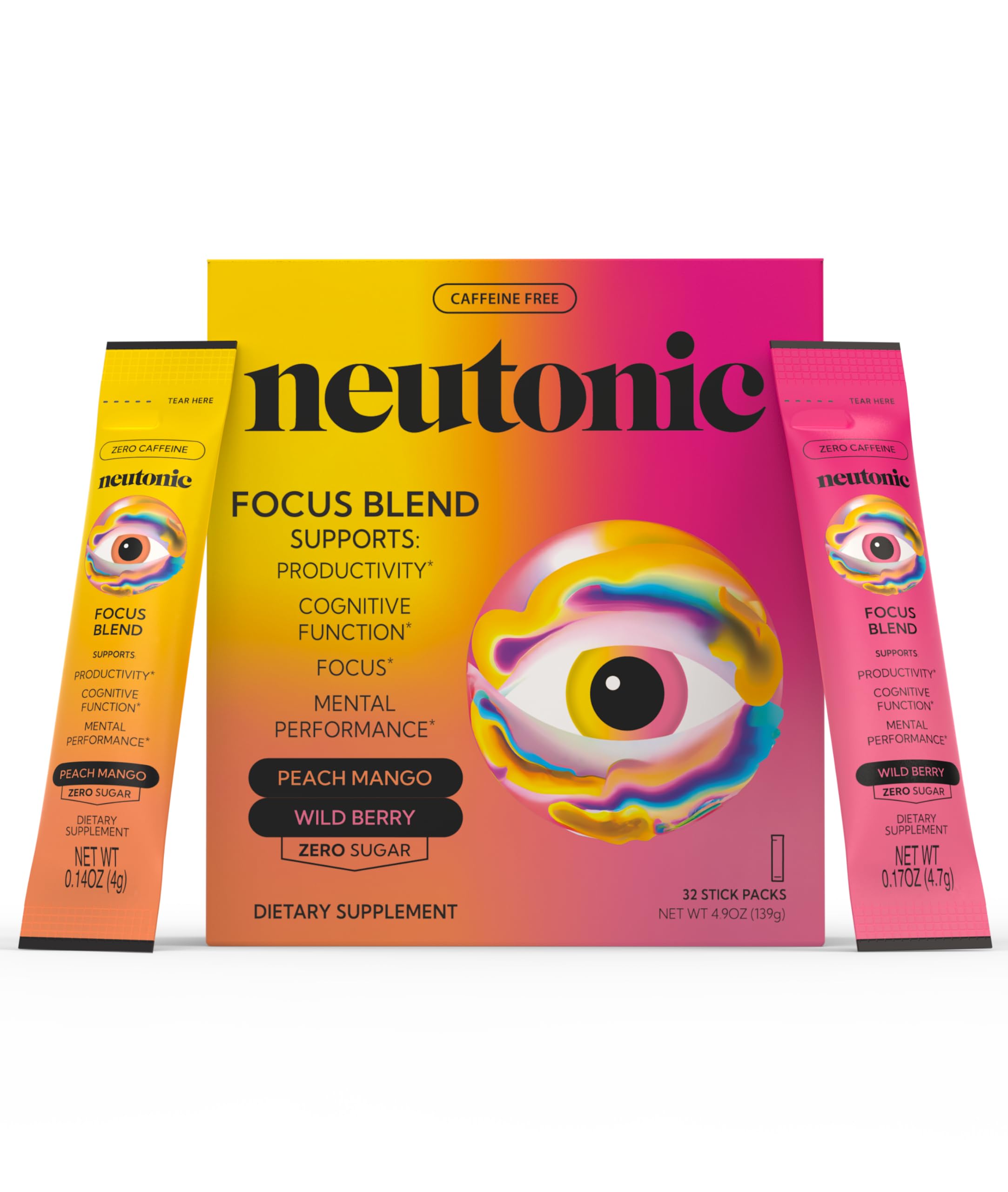 Neutonic Nootropic Focus Blend Powder | Peach Mango & Wild Berry 32 Sticks | Caffeine Free, Zero Sugar | Support Memory, Mental Clarity, Cognitive Function | Boost Focus, Energy, Brain Health Neutonic uk supplements