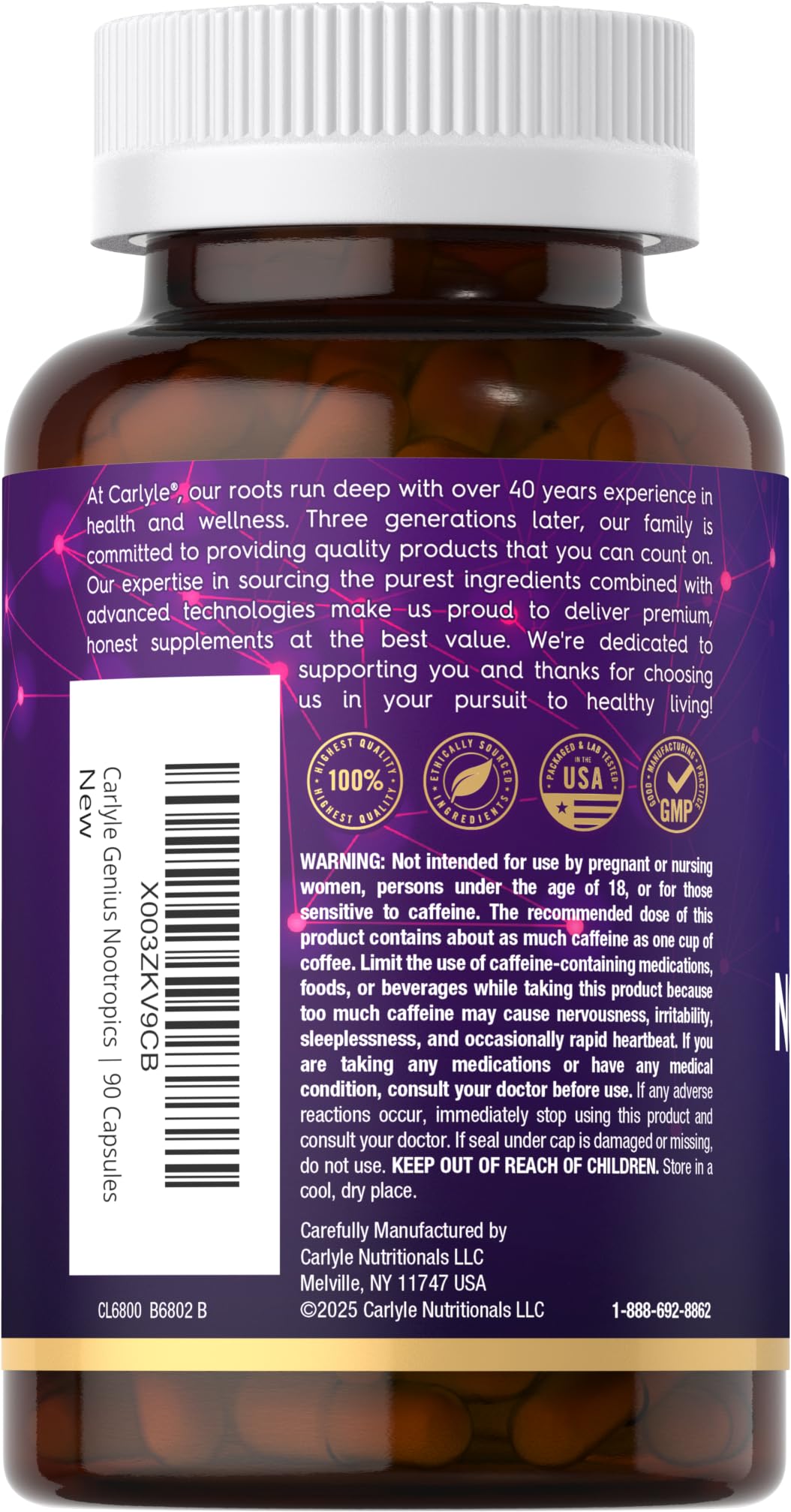 Carlyle Brain Nootropic Supplement | 90 Capsules | with Caffeine, B12, and Guarana Extract | Non-GMO & Gluten Free Carlyle uk supplements