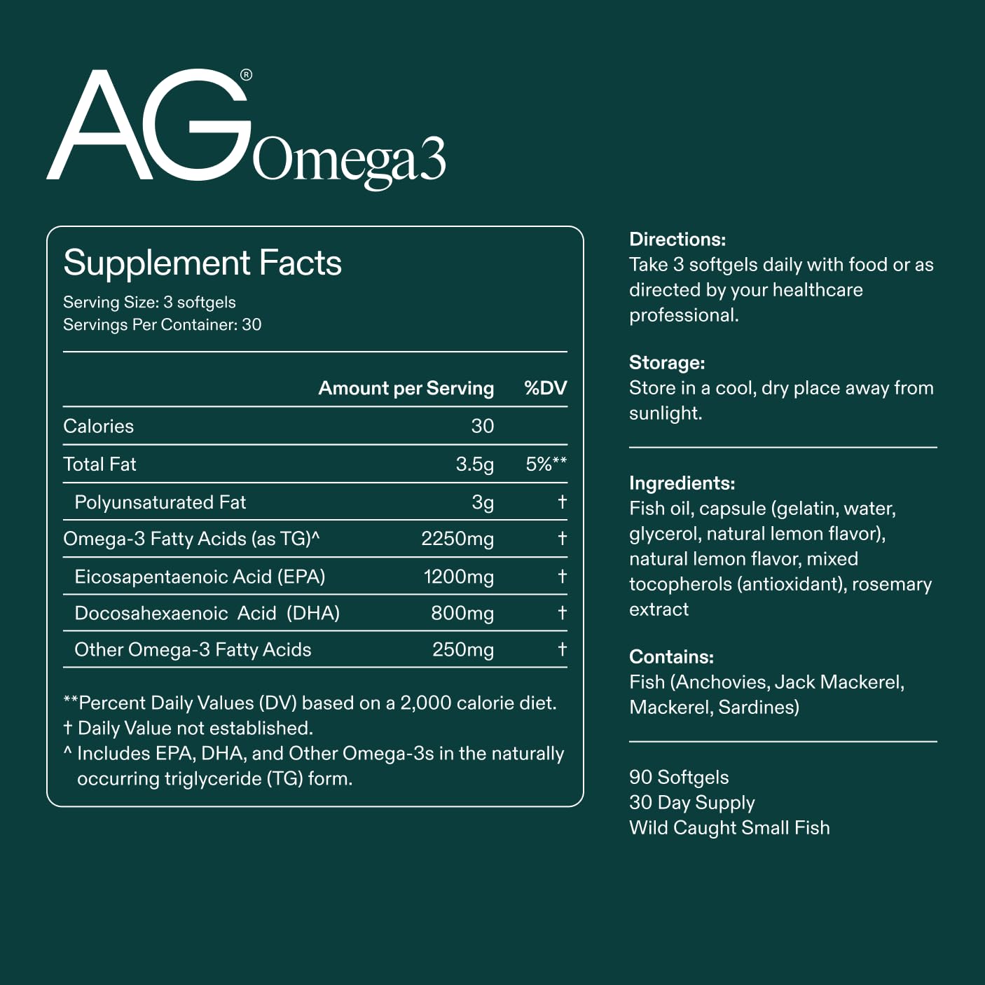 AG1 Omega 3 Fish Oil Softgels – 2000mg EPA & DHA from Wild-Caught Fish, Supports Heart, Brain & Joint Health | 90 Capsules | Athletic Greens Supplement AG1 uk supplements