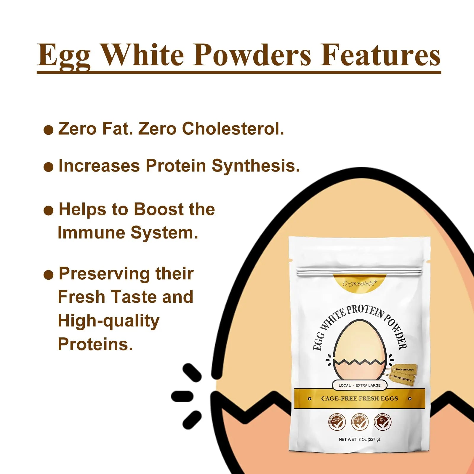 Orgnisulmte Egg White Protein Powder 8 Oz, Pasteurized Dried Egg Whites Protein, Gluten-Free, Non-GMO, Unflavored, Free Range High Whip for Baking, Desserts 227g orgnisulmte uk supplements
