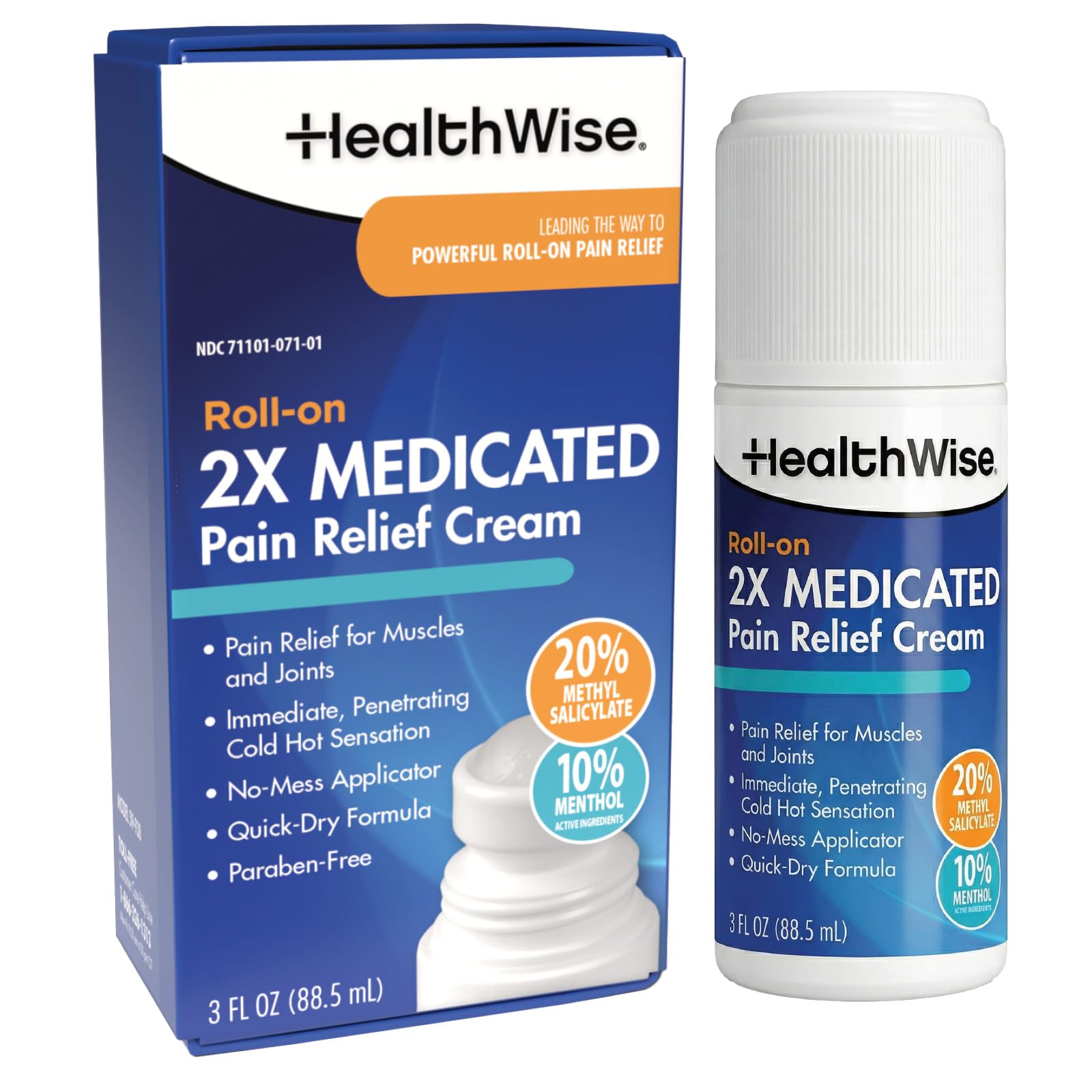 HealthWise 2X Medicated Roll-On | 10% Menthol + 20% Methyl Salicylate | Pain Relief Cream | 3 oz. 88.5 mL | Quick-Dry Formula | Immediate Penetrating Action | Topical Analgesic HealthWise uk supplements