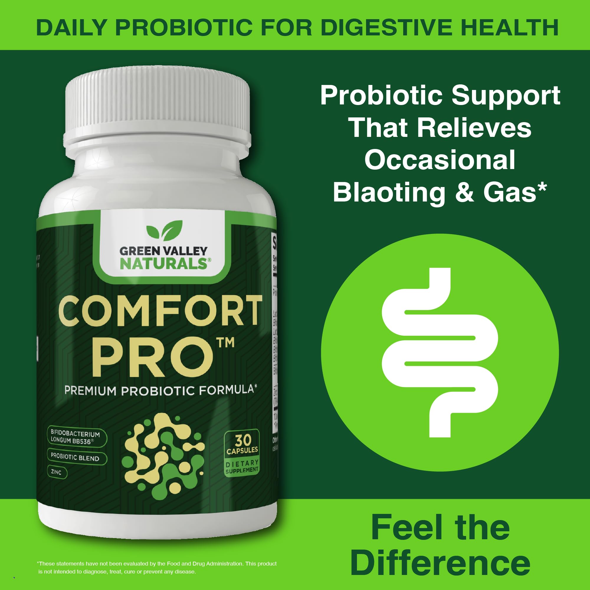 ComfortPro™ Daily Probiotics for Digestive Health | Constipation Relief & Bloating Support for Women & Men | Gut Cleanse with Zinc | Helps Reduce Gas & Promotes Digestive Regularity | Valley Formula GREEN VALLEY NATURALS uk supplements